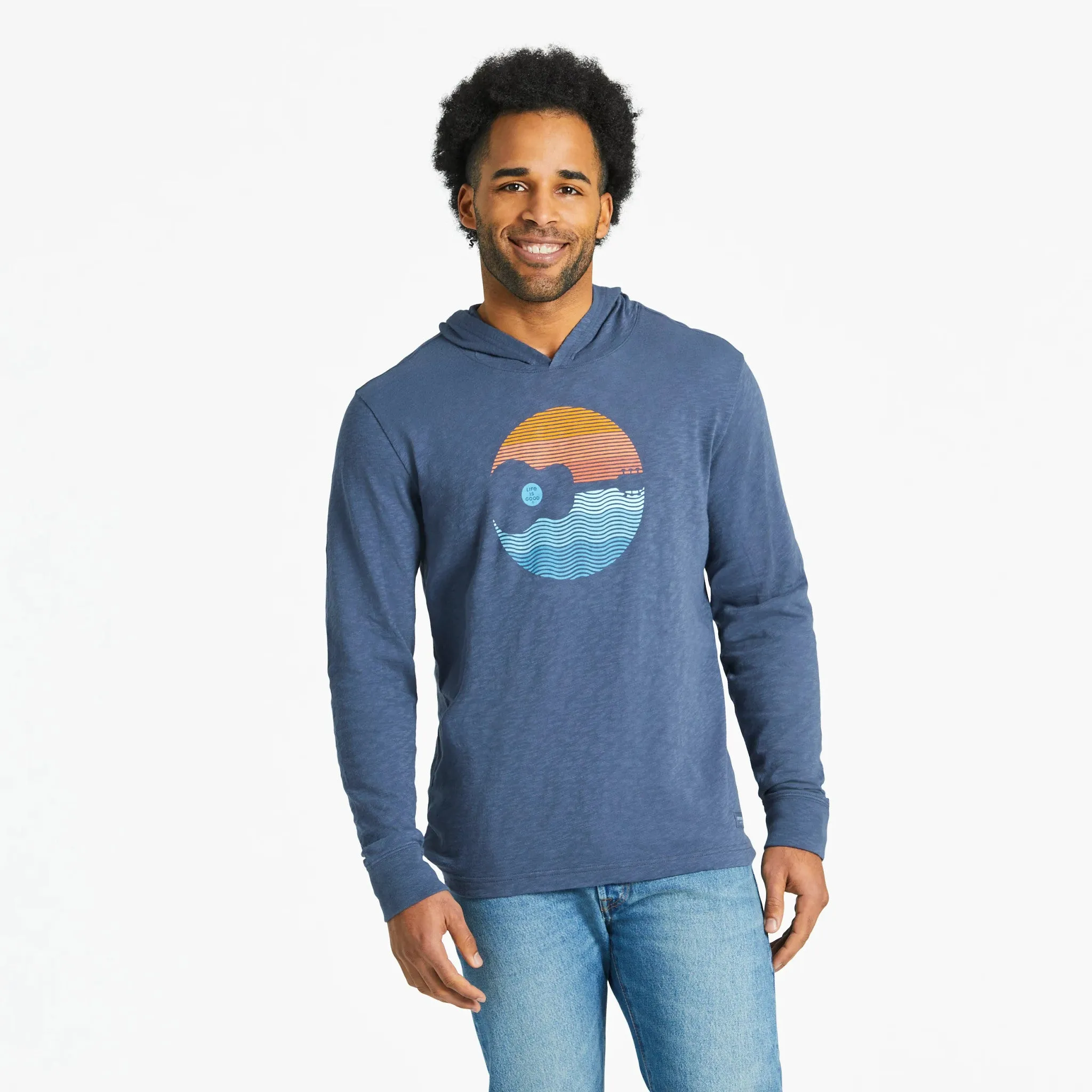 Men's Guitar Sunset Circle Textured Slub Hoodie Eco-friendly