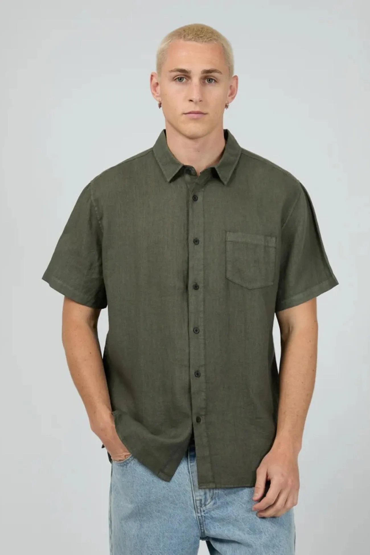 Linen Short Sleeve Shirt Olive Customer Favorite Cozy Layer