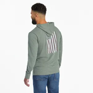 Men's Vertical USA Flag Hand Drawn Textured Slub Hoodie Comfy Performance Wear Reinforced Shoulders