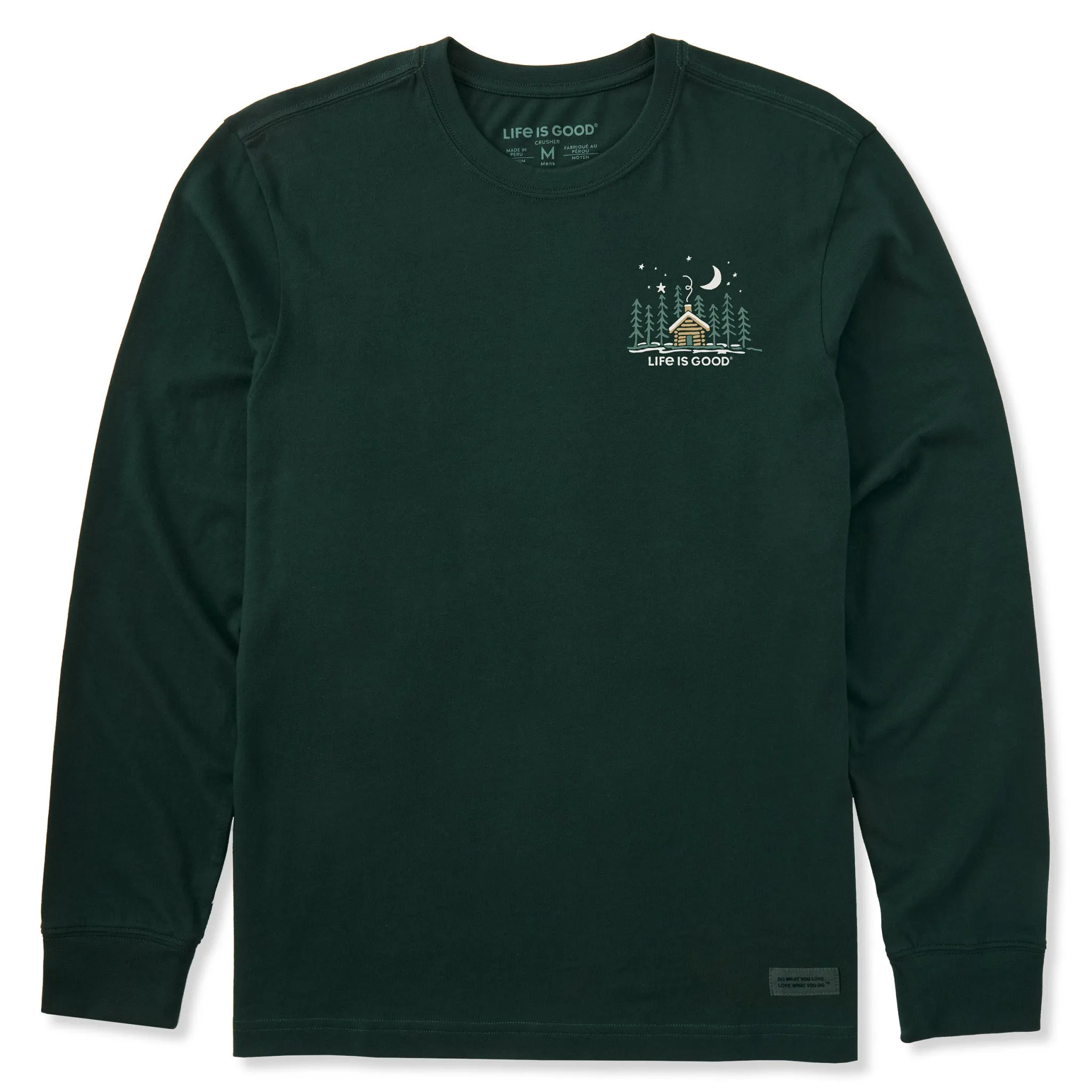 Roomy Design Travel Comfort Style Men's Tiny Snowy Cabin Long Sleeve Crusher Tee