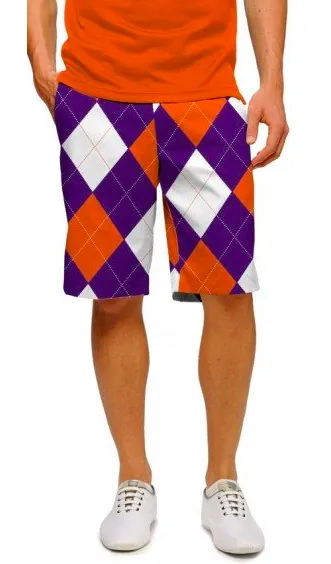Loudmouth Golf: Men's StretchTech Shorts - Purple & Orange Argyle Outdoor Performance AbrasionResistant
