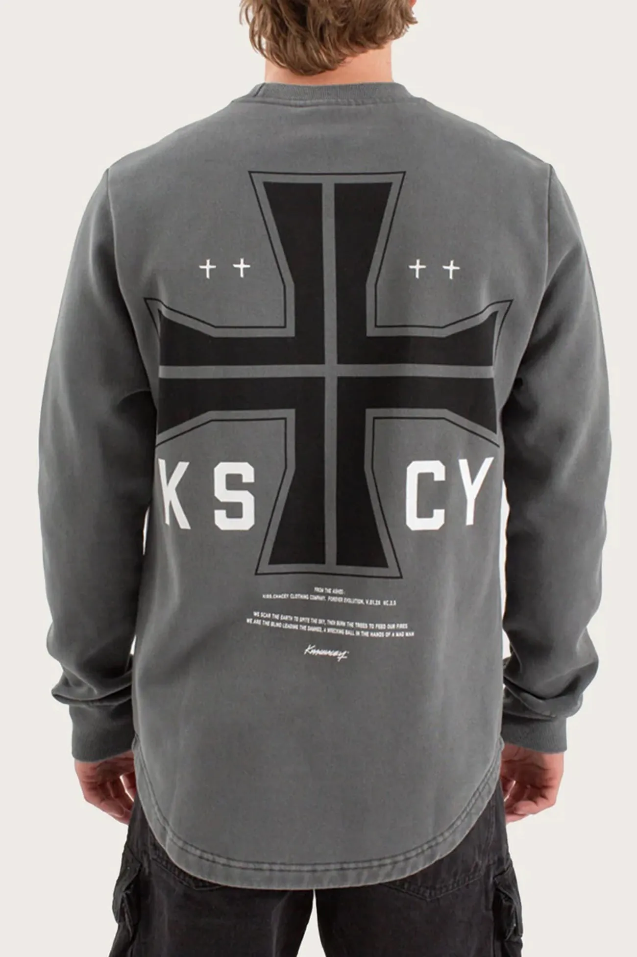 Plaza Dual Curved Sweater Pigment Charcoal Essential Fit Classic Chic