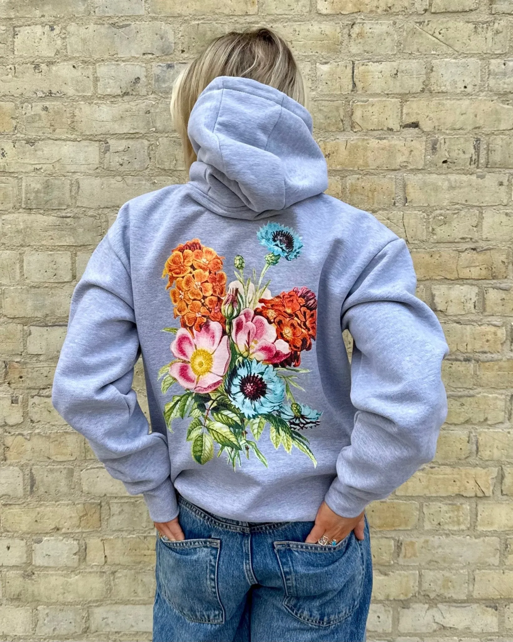 full bloom grey hoodie fit for home Ribbed Hem