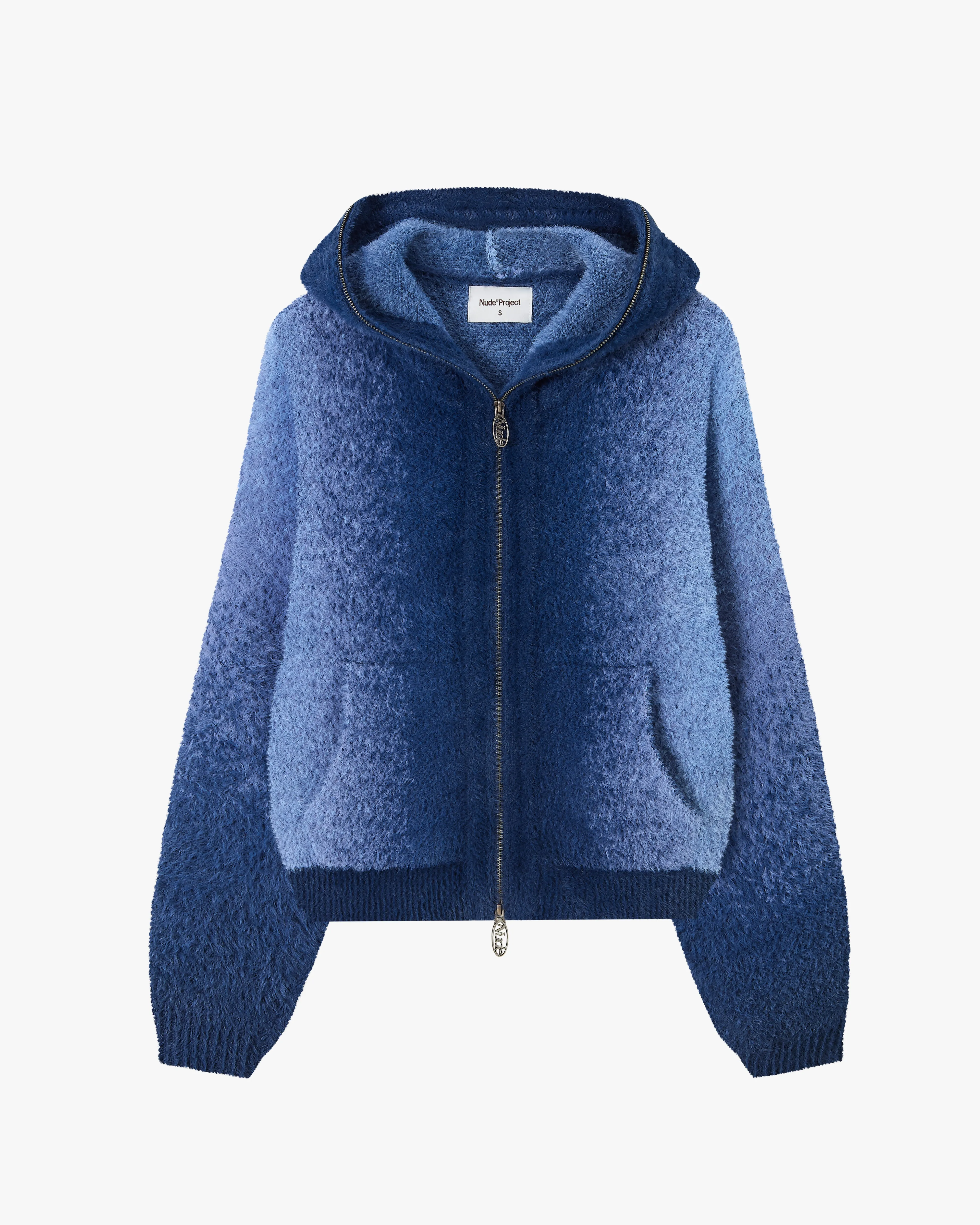 Office Trend Temperature Regulating Lining Gradient Zip-Up Knit Hoodie Blue
