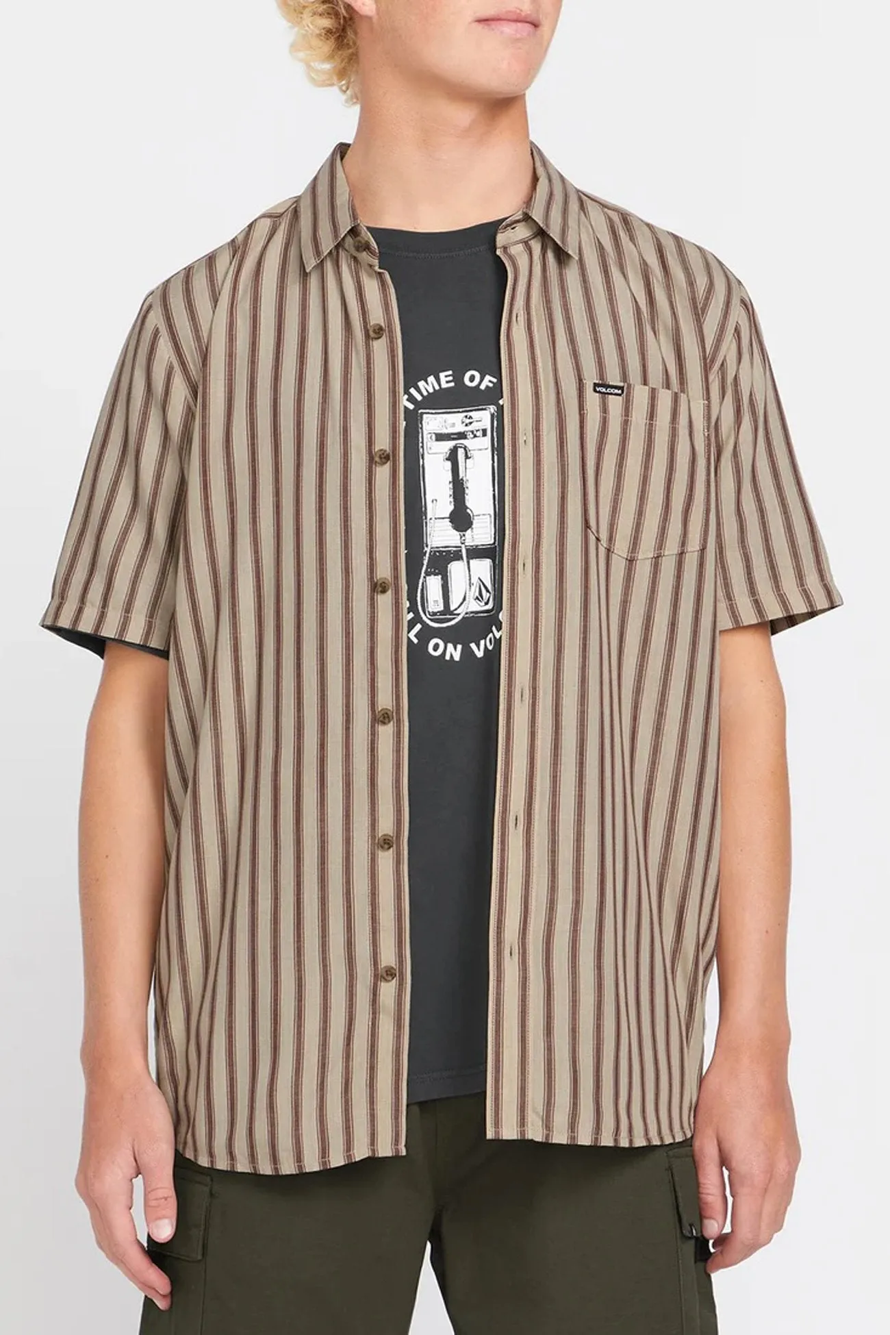Light Flex Timeless Design Arvostripe Woven Short Sleeve Shirt Light Khaki