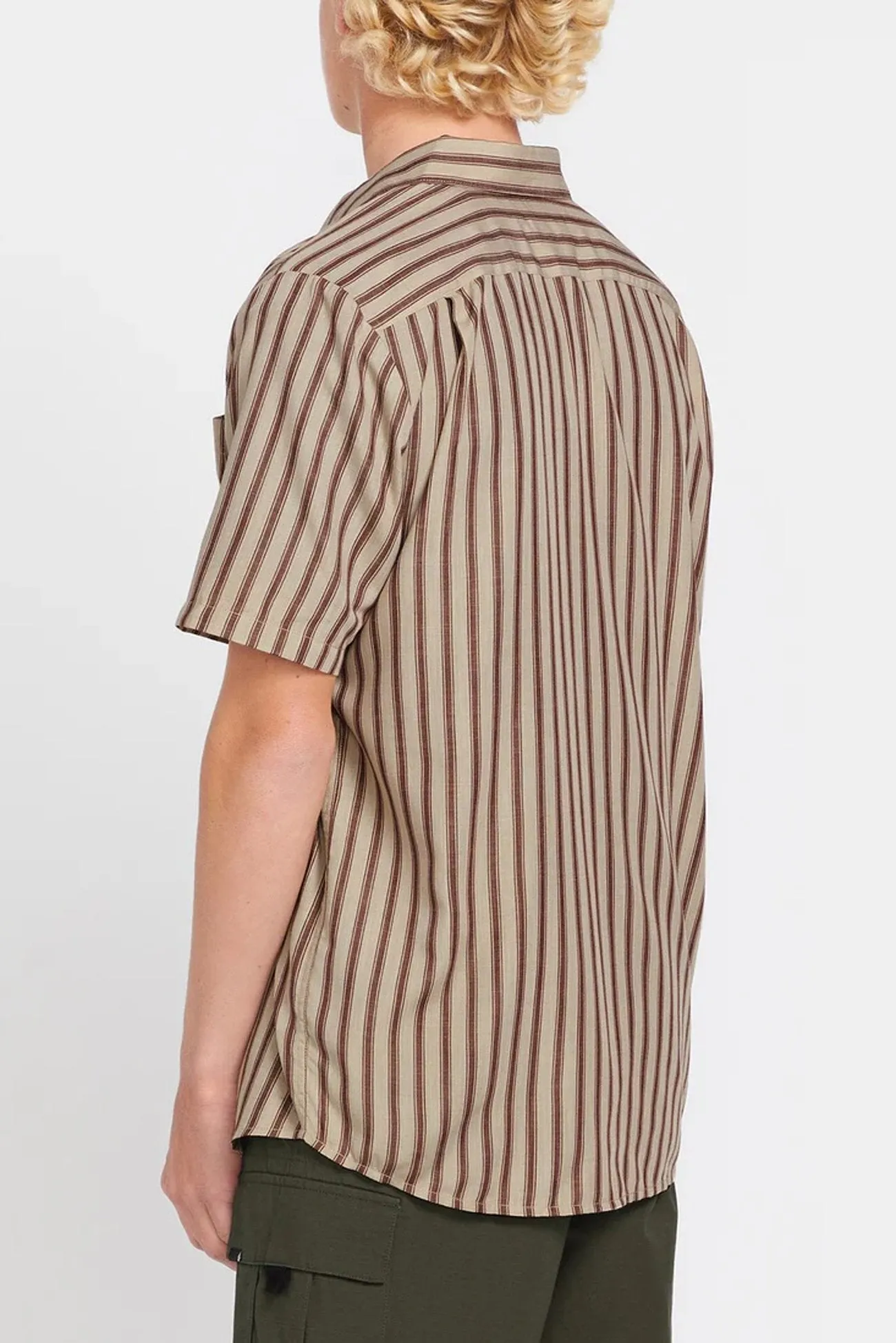 Fade Resistant Dye Arvostripe Woven Short Sleeve Shirt Light Khaki