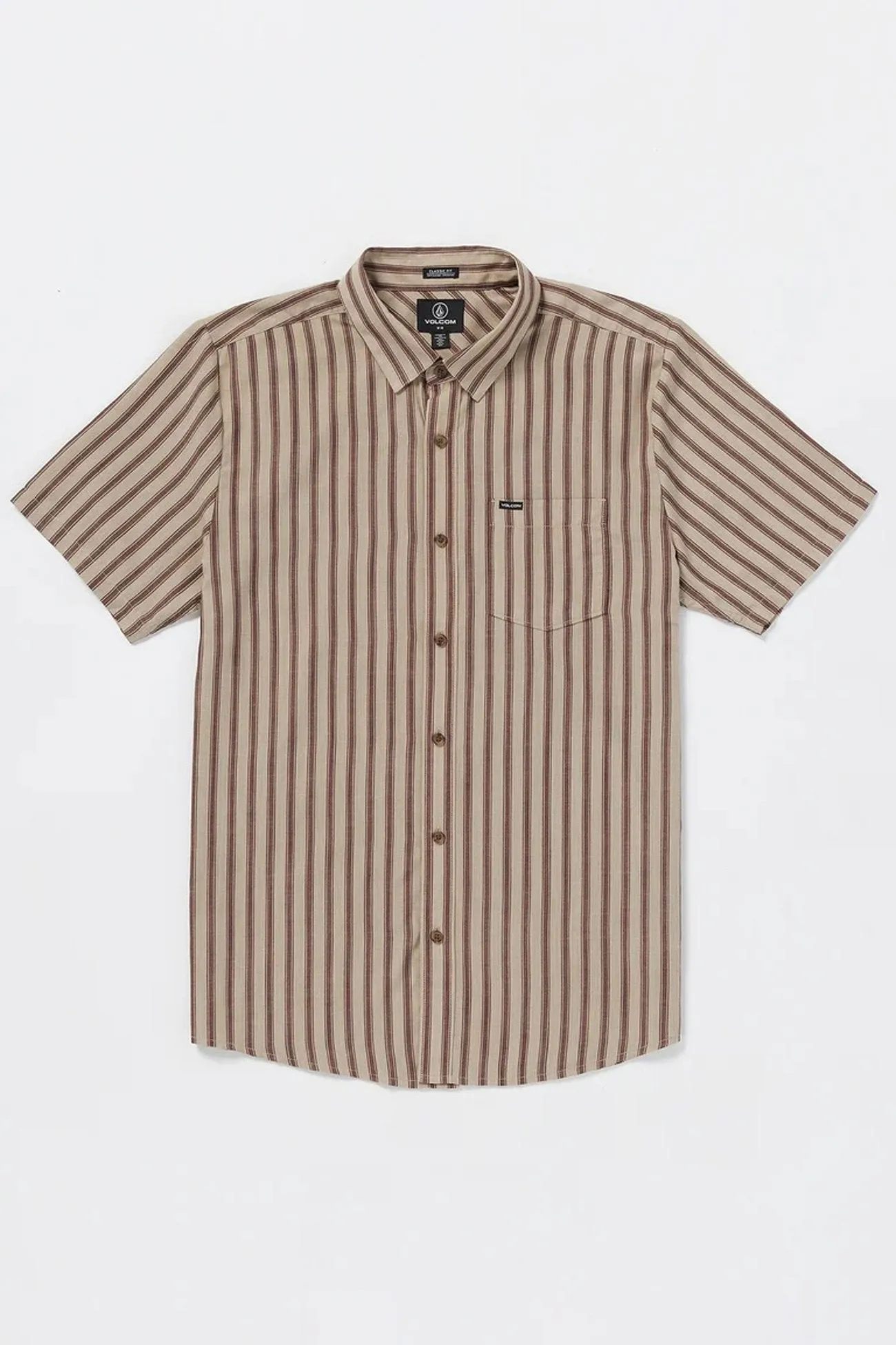 Cool and Chic Arvostripe Woven Short Sleeve Shirt Light Khaki
