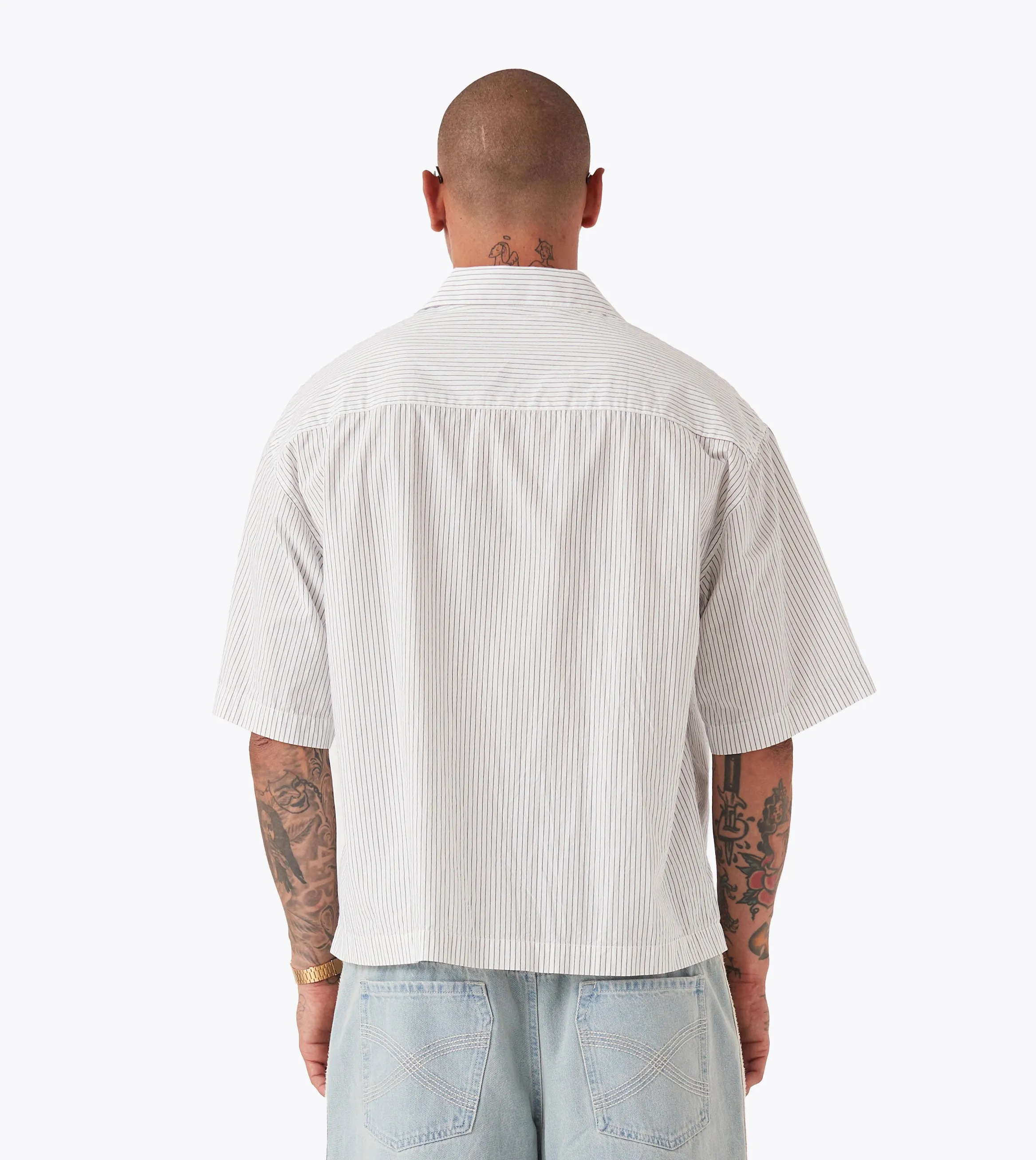 Ventilation Panels Overlap Crop SS Shirt White Pinstripe