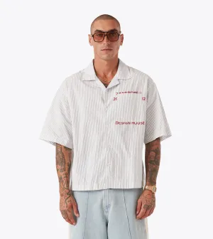 Jewel tone Light Pants Overlap Crop SS Shirt White Pinstripe