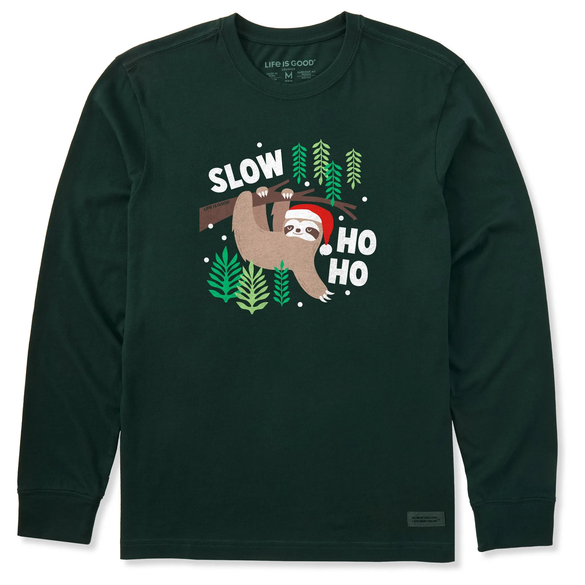 Structured silhouette Men's Slow Ho Ho Sloth Long Sleeve Crusher Tee