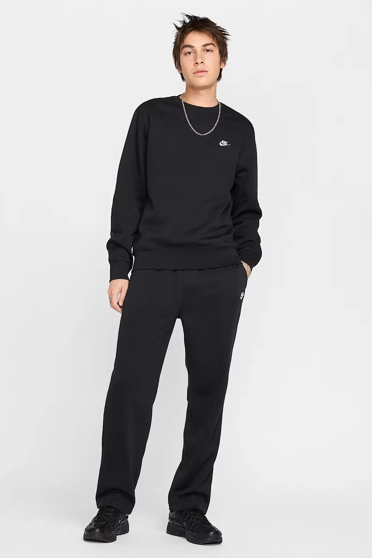 Nike Club Fleece Crew Black White Premium Quality