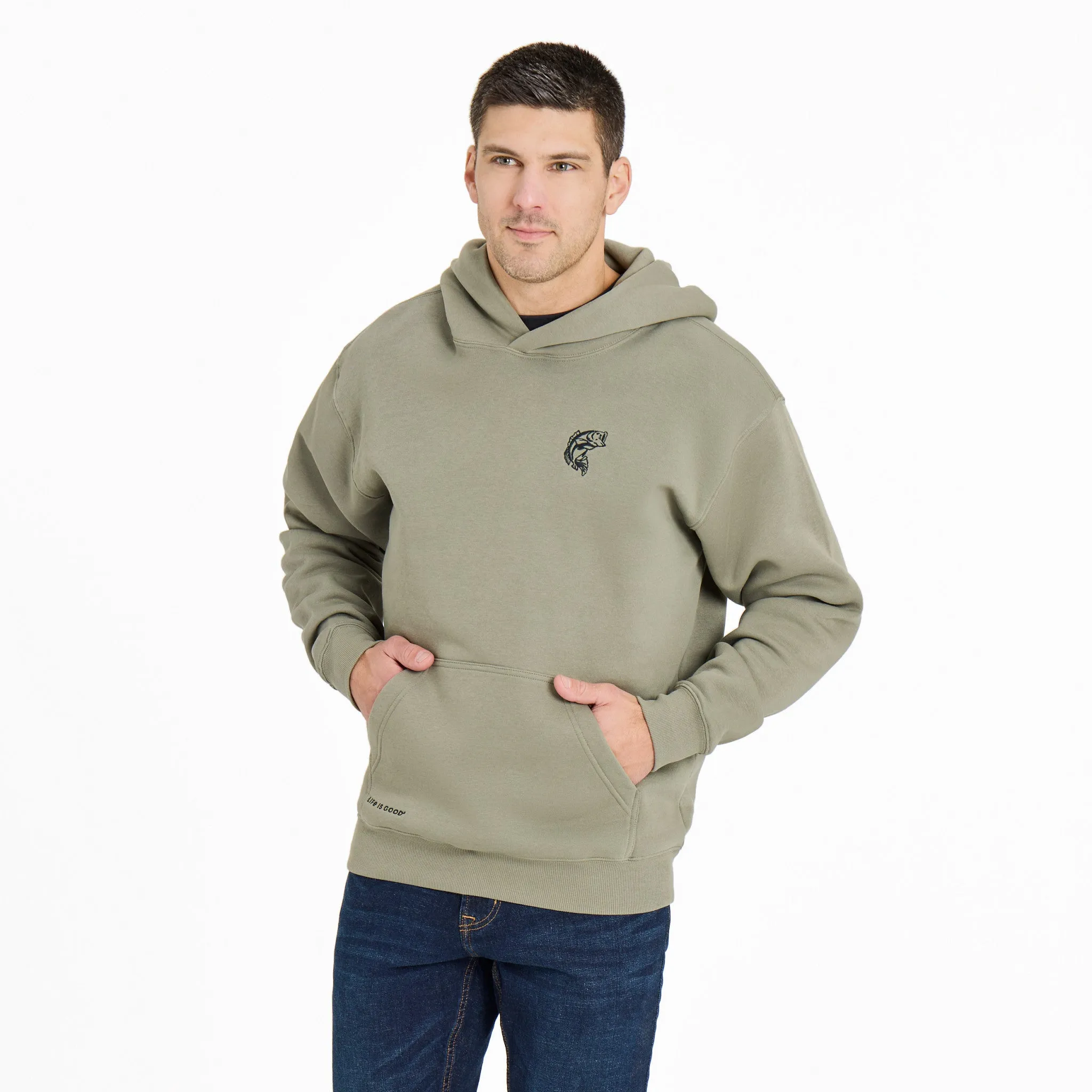 Men's Simple Fish Good Vibes Fleece Hoodie Timeless Bold
