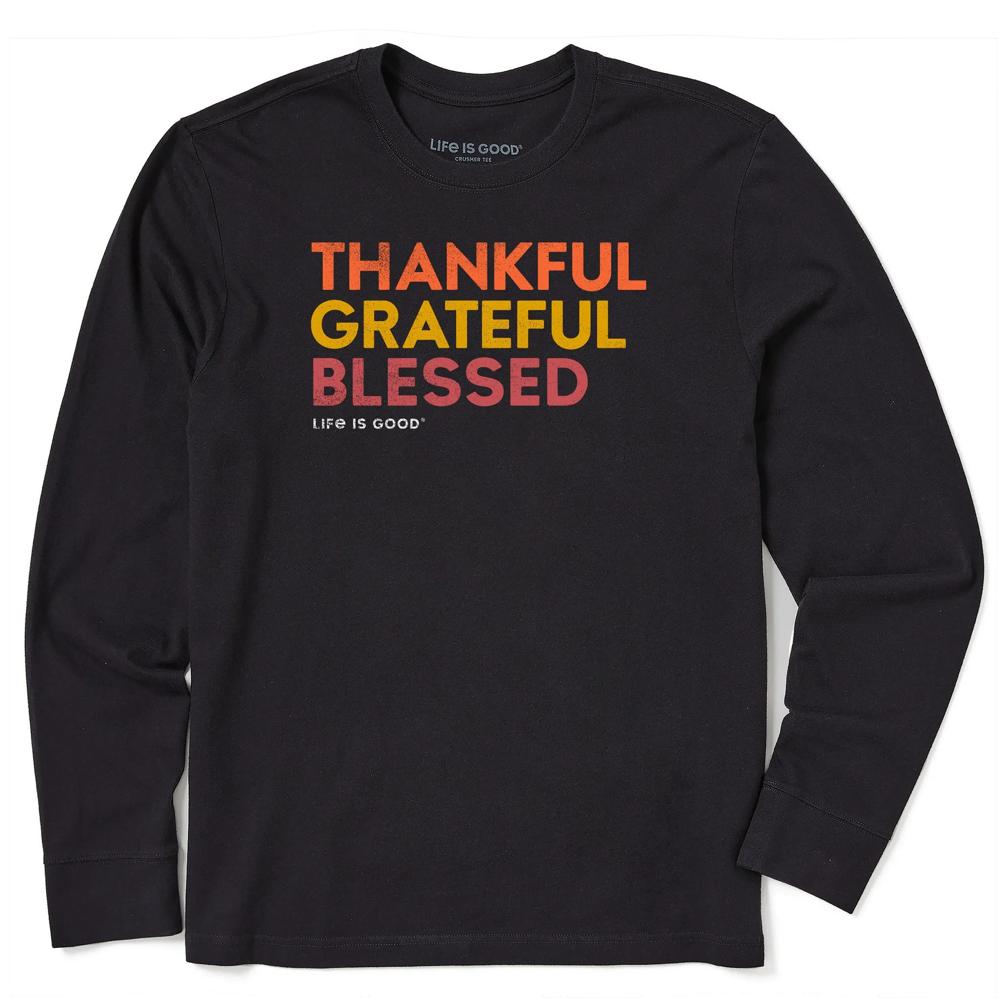 Breathable Comfort Design Holiday Wear Men's Thankful Grateful Blessed All Day Long Sleeve Crusher Tee