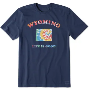 Men's Tie Dye Wyoming Short Sleeve Crusher Tee Hypoallergenic Fibers SoftenedNeckline