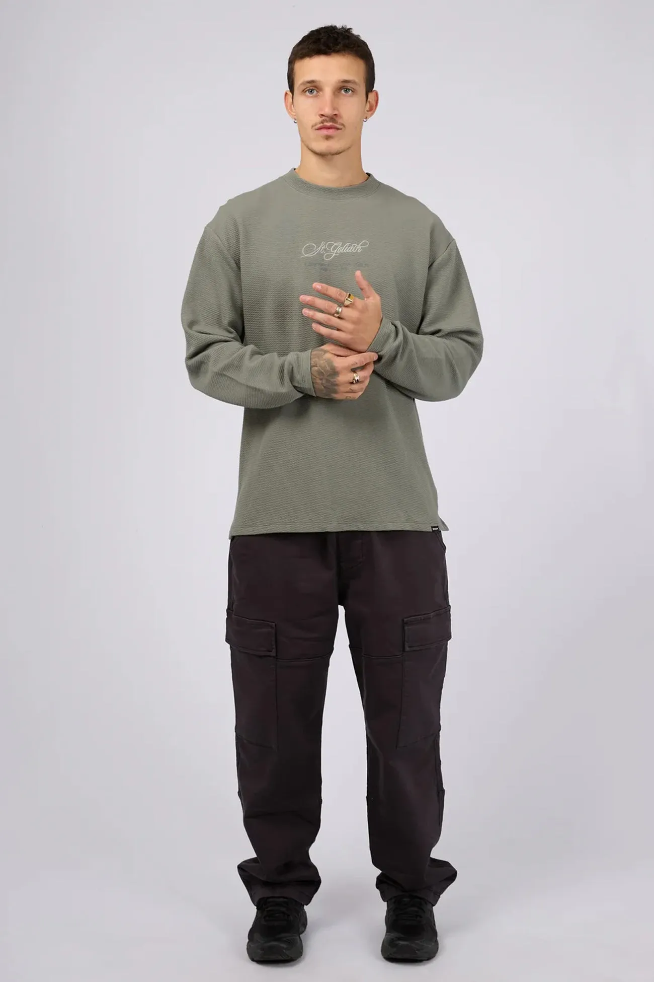 Arching Textured Crew Agave Green Comfy Basics