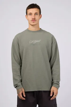 Arching Textured Crew Agave Green Striped