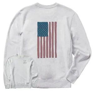 Men's Quirky Vertical Flag Simply True Fleece Crew Denim