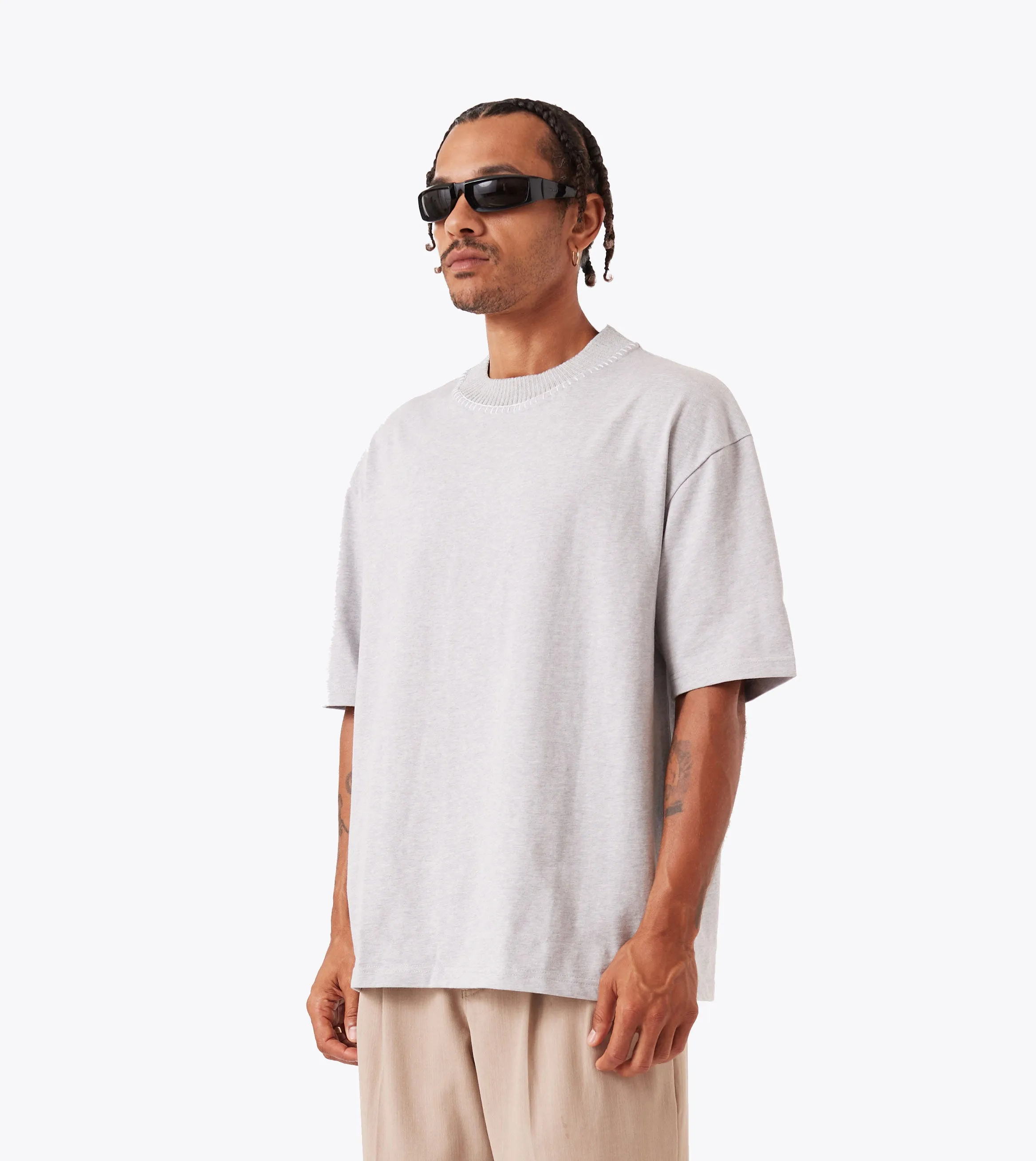 Stitched Lounge Tee Grey Marle Glossy Look Comfy Comfort