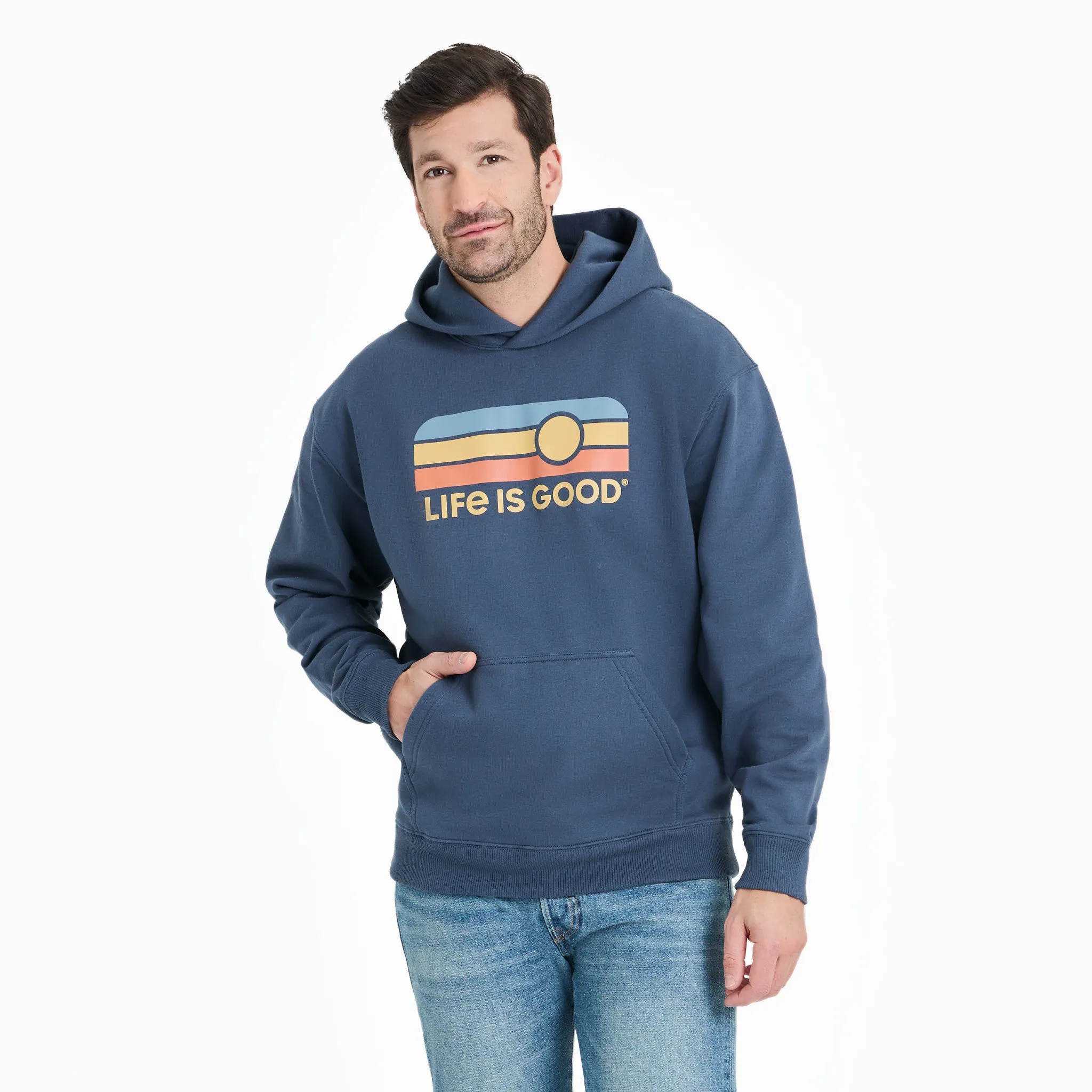 product vacation wear freedom Men's Sun and Stripes Good Vibes Fleece Hoodie