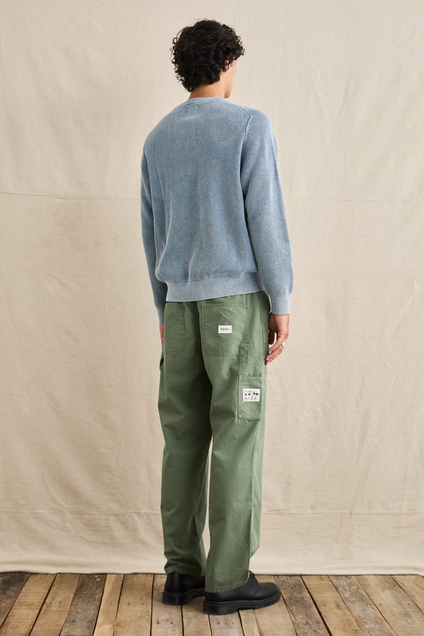 Polu Crew Knit Washed Blue Tonal Stitching Detail Eco Friendly Dye