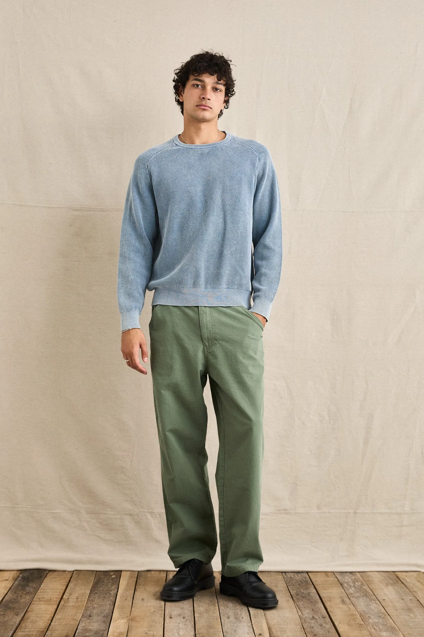 Microfiber Blend Polu Crew Knit Washed Blue