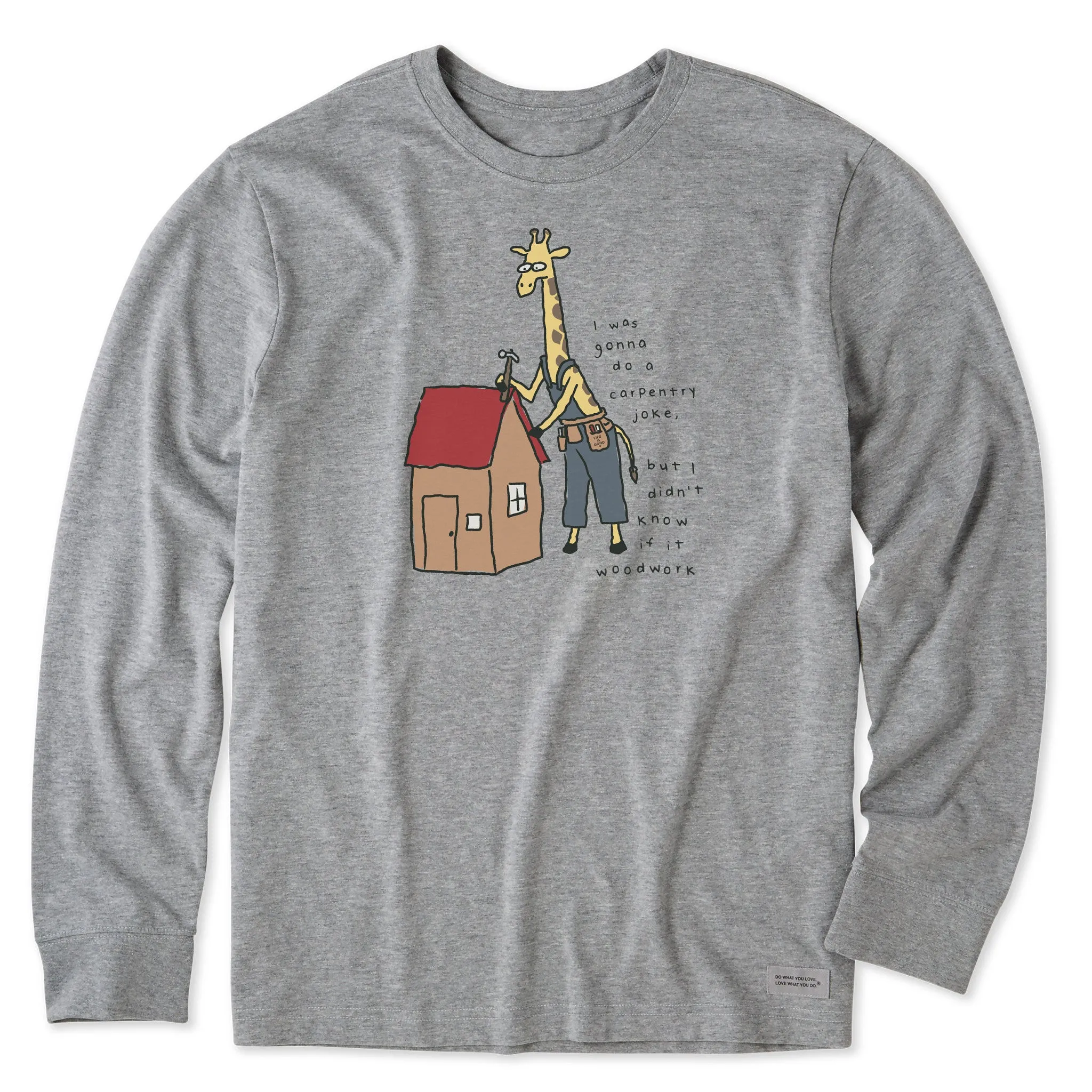 Men's Giraffe Woodwork Long Sleeve Crusher Tee PreShrunkCotton Comfort Apparel