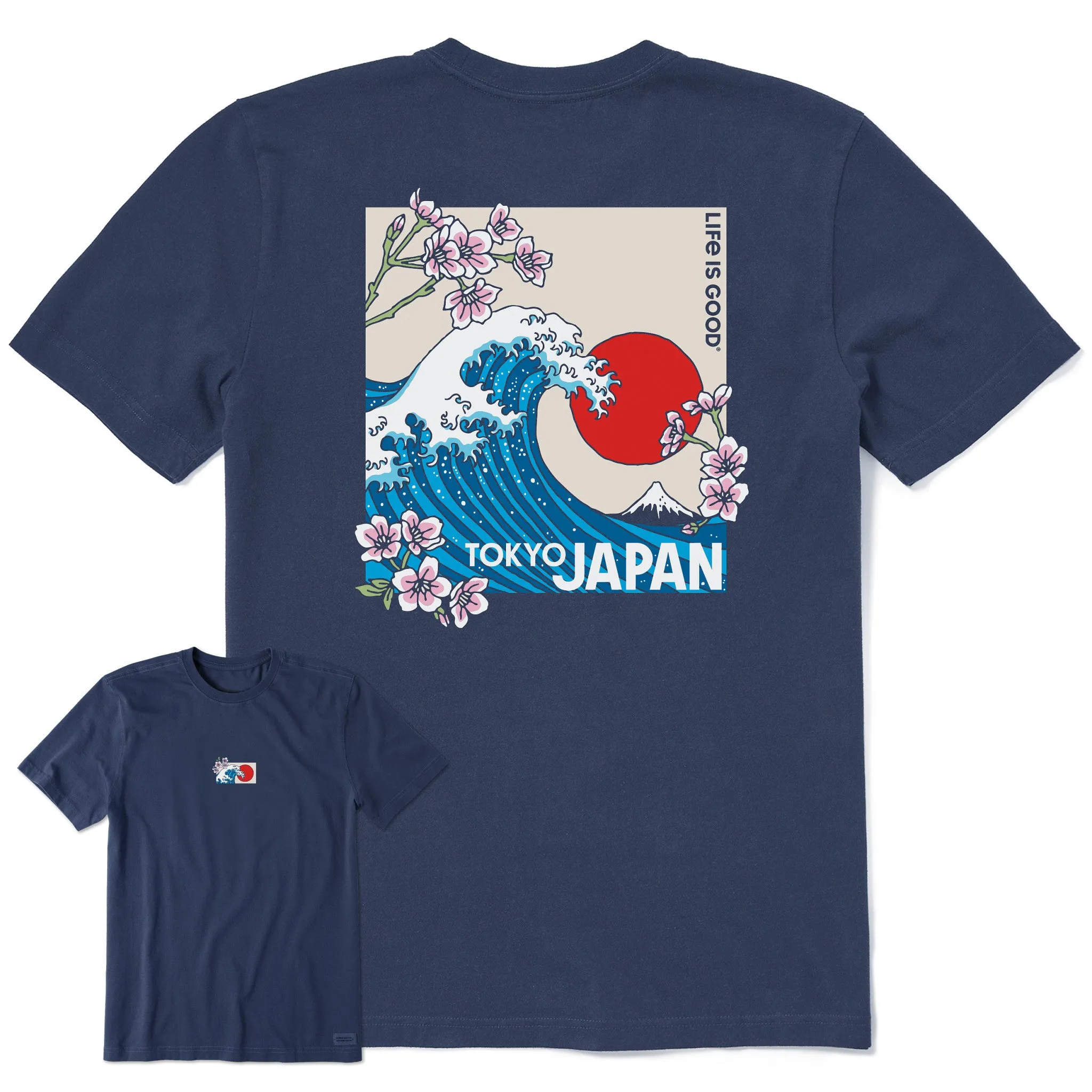 Men's Tokyo Japan Cherry Blossom Wave Short Sleeve Tee Sleek Stretch Fit