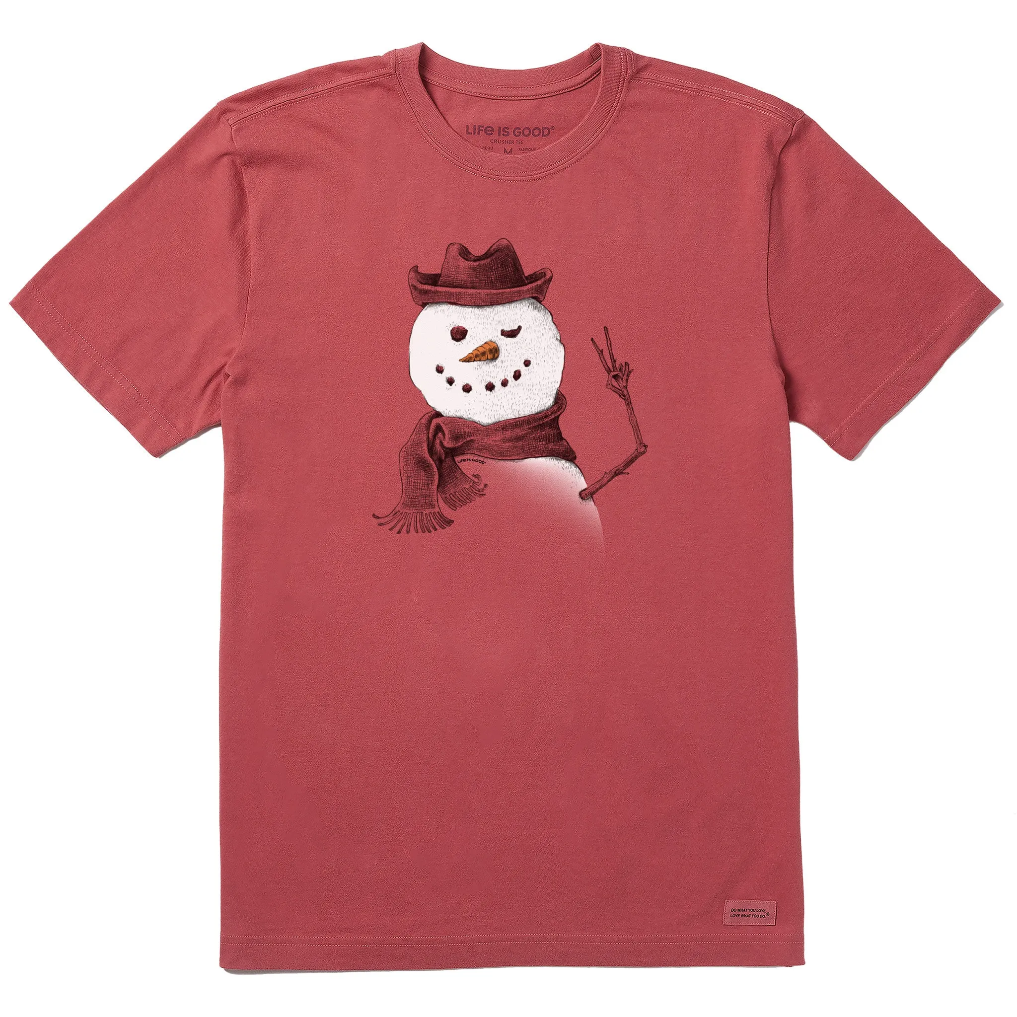 Men's Snowman Peace Sign Short Sleeve Crusher Tee Daily Comfort DoubleLayeredCollar