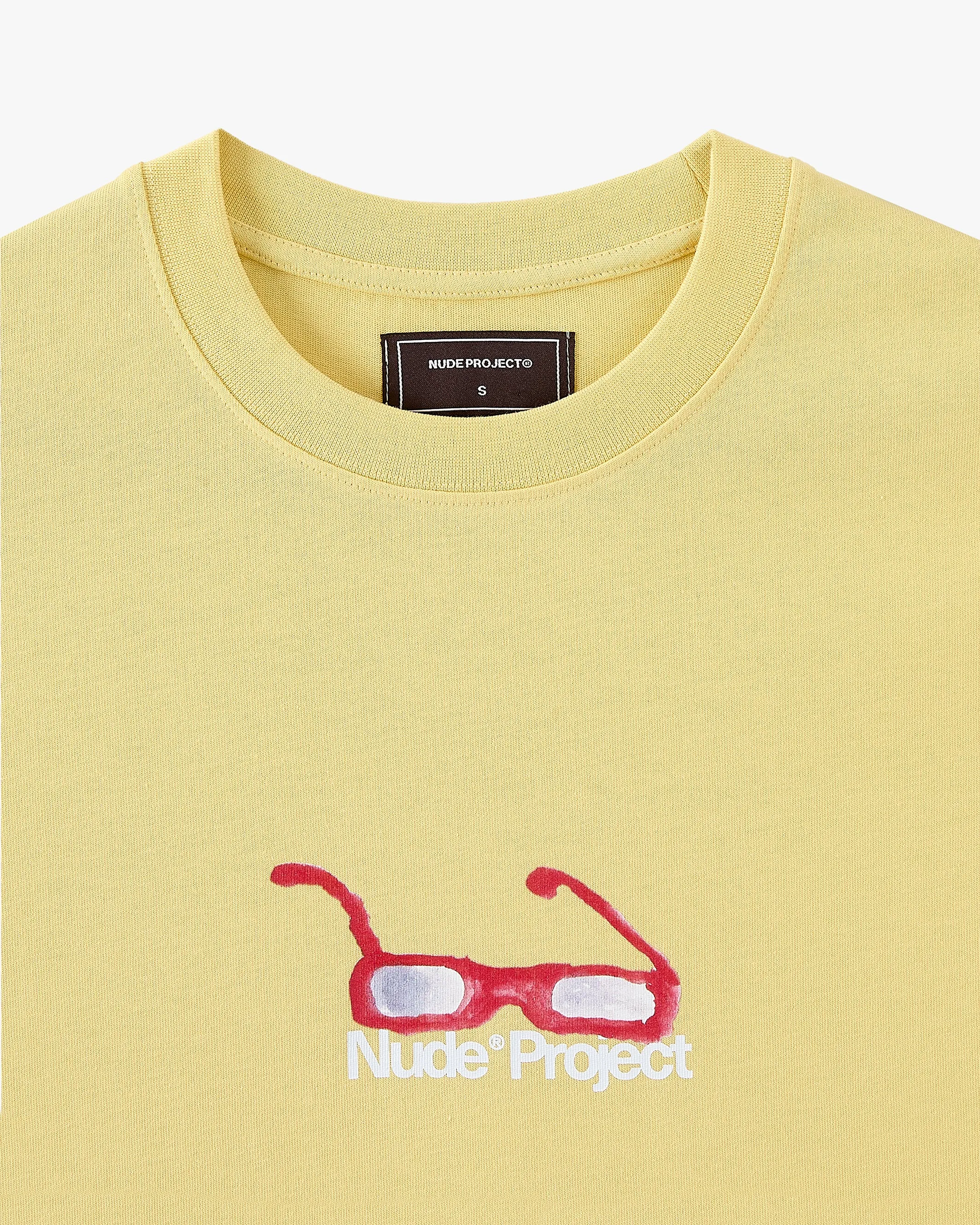Sunglasses Tee Pale Yellow Flexible Cuff Design Raw Hem Finish