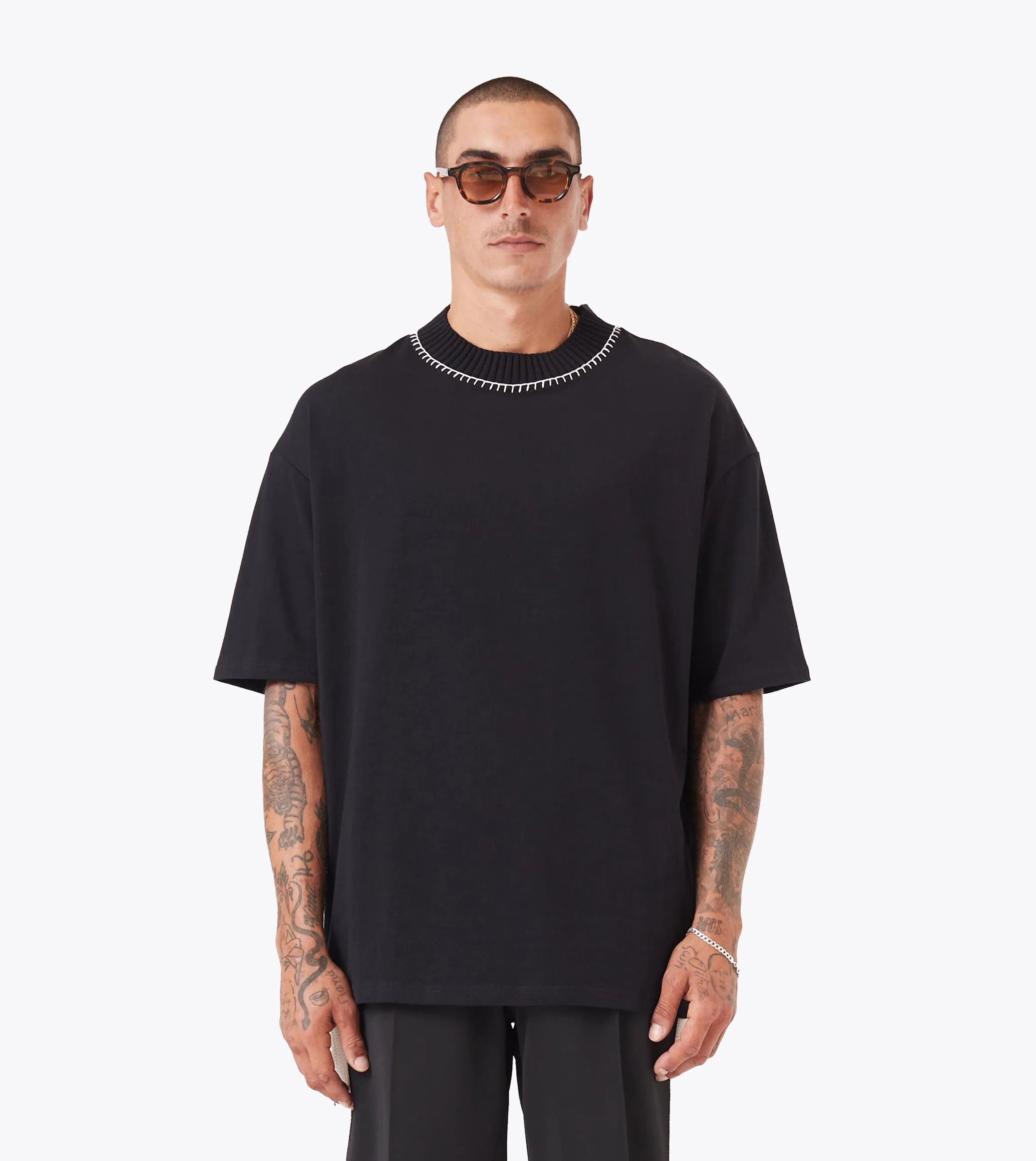 Stitched Lounge Tee Black adults' Wide Neck Opening