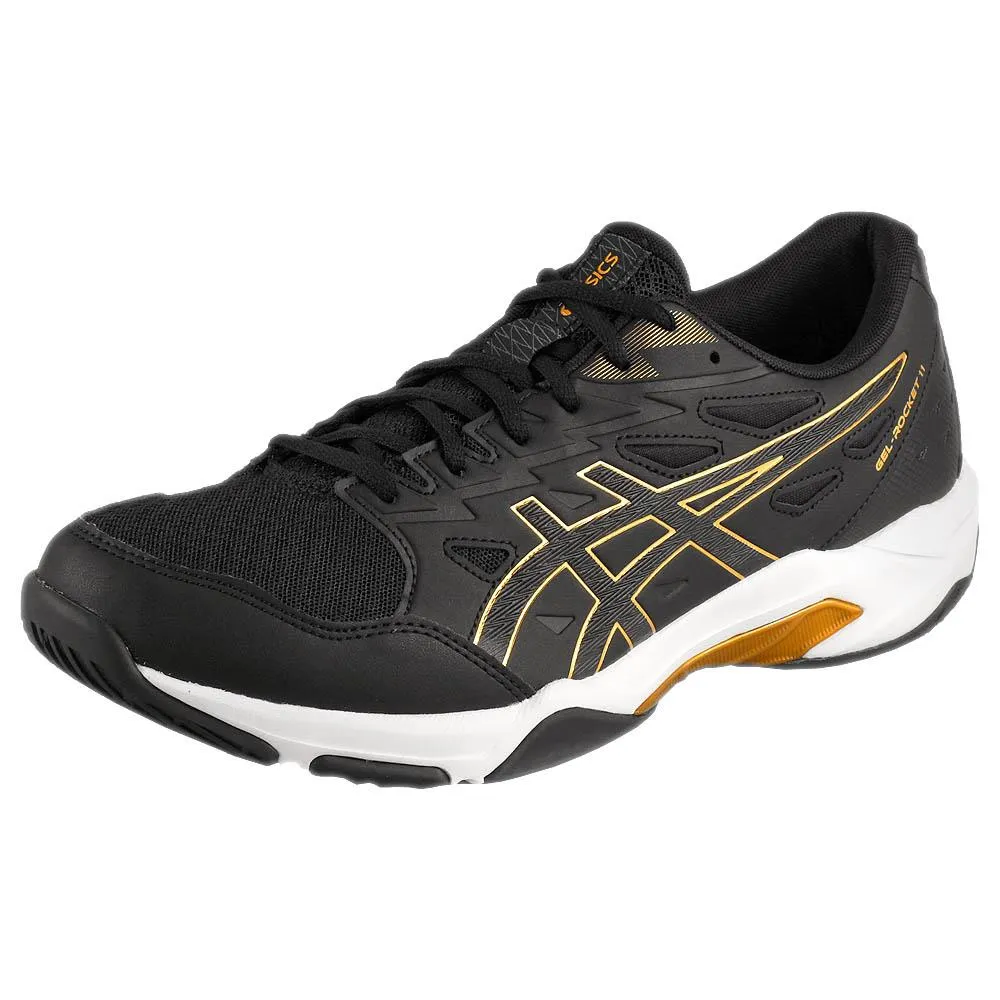 Asics Men's Gel-Rocket 11 - 2E Width - Black/Pure Gold Elastic Band Breathable Lining
