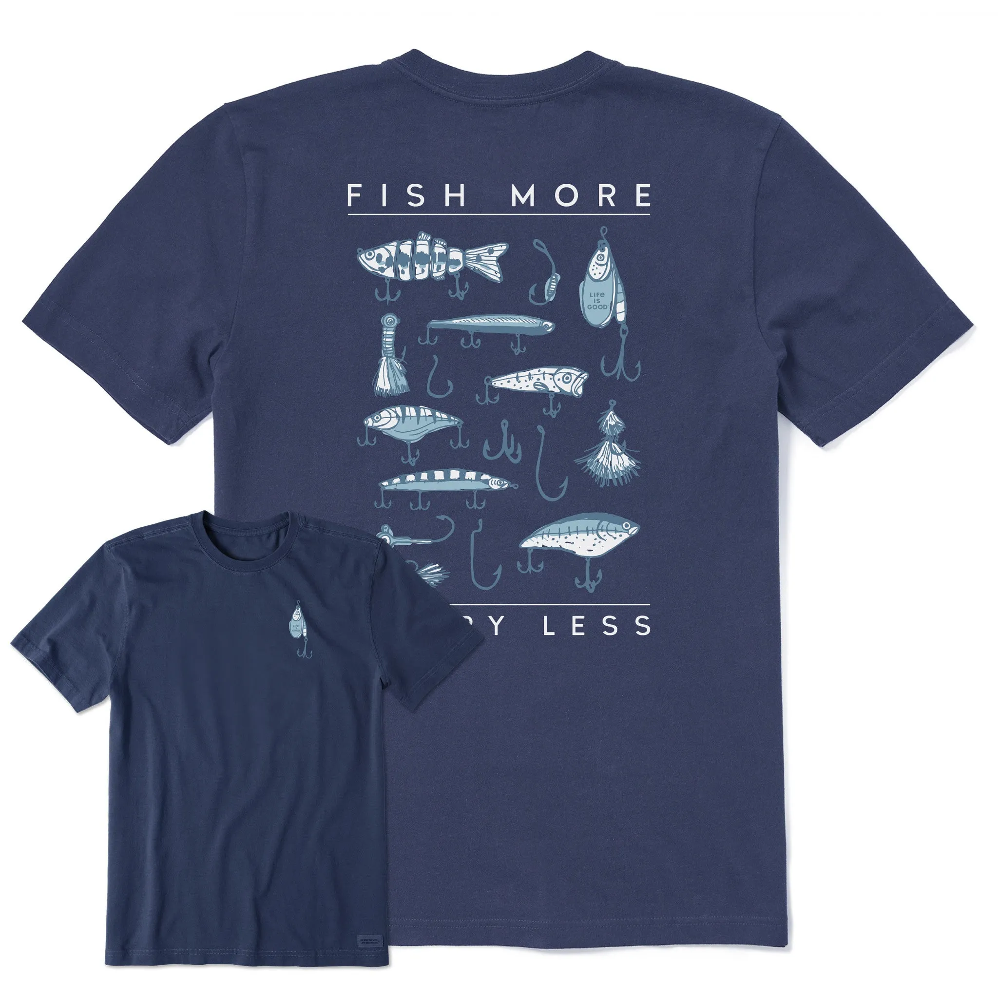 Men's Fish More Worry Less Hooks and Tackle Short Sleeve Tee Comfort Flex