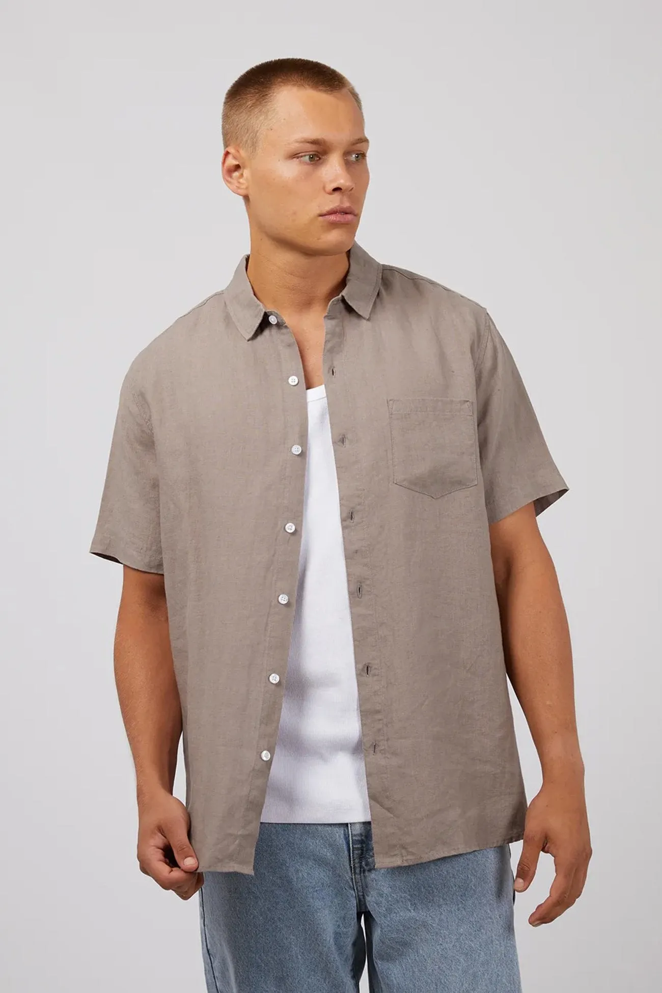 Linen Short Sleeve Shirt Mushroom funky