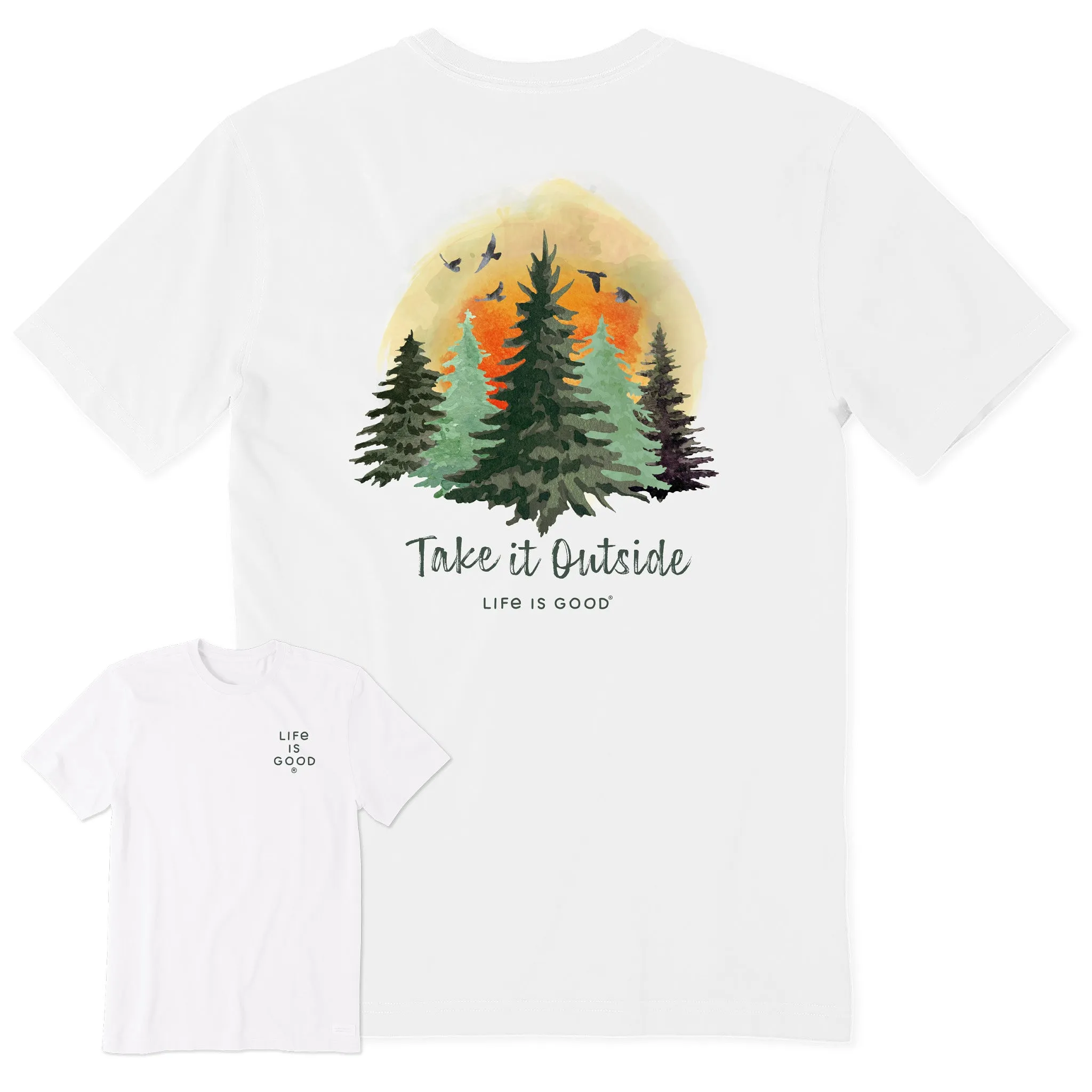No Slip Shoulder Design Men's Take it Outside Watercolor Trees Short Sleeve Tee