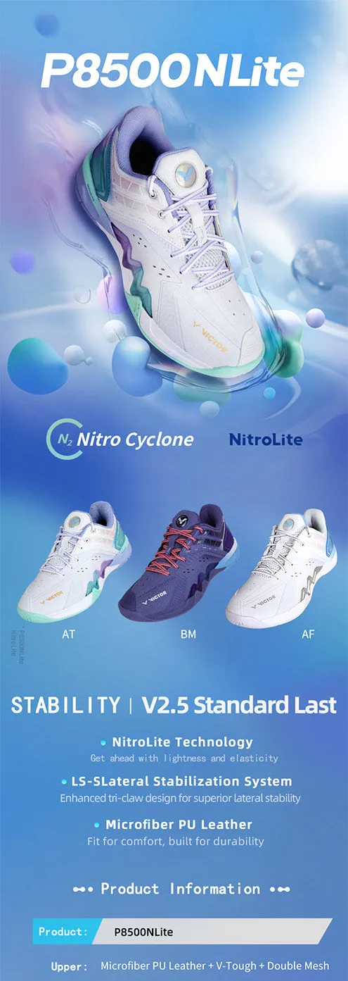 Bounce Sole Victor P8500NLITE-AT Badminton Shoes [Brilliant White/Blue Violet]