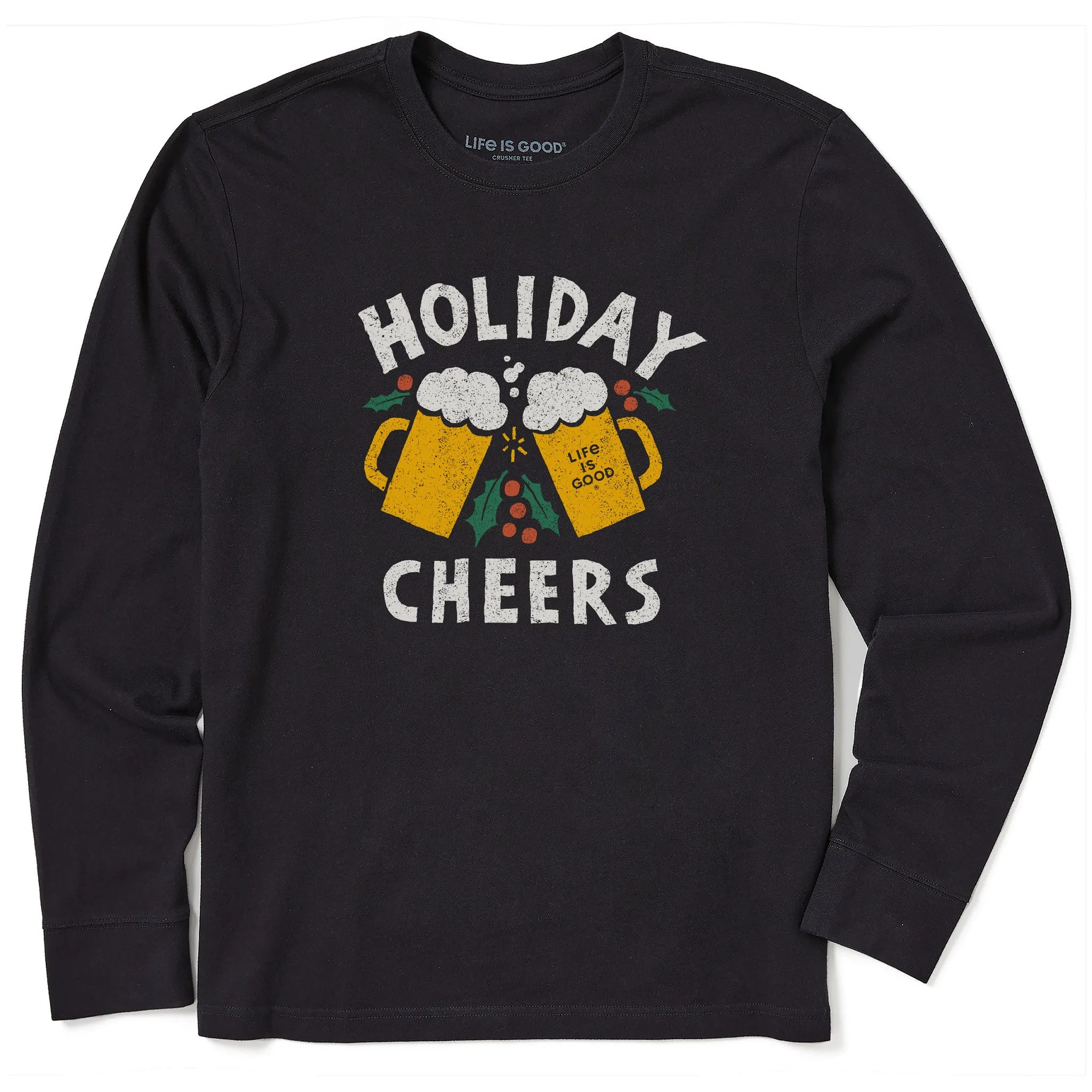 Men's Holiday Cheers Long Sleeve Crusher Tee Smooth Flatlock Stitching