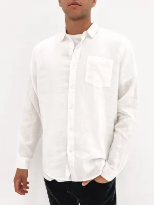Fade Resistant Coating Linen Long Sleeve Shirt White