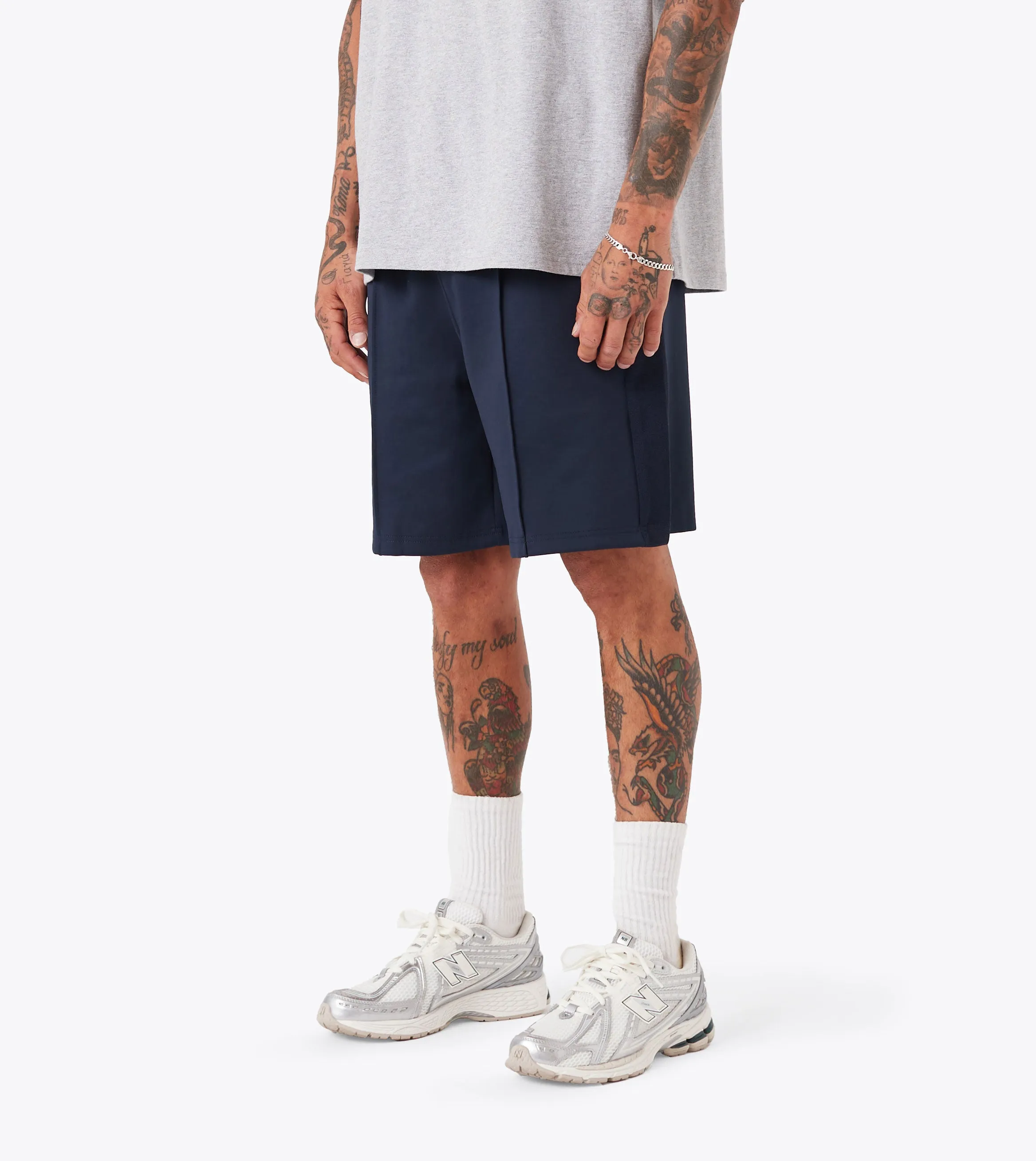 ZR Football Short Indigo Layered Hem Detail