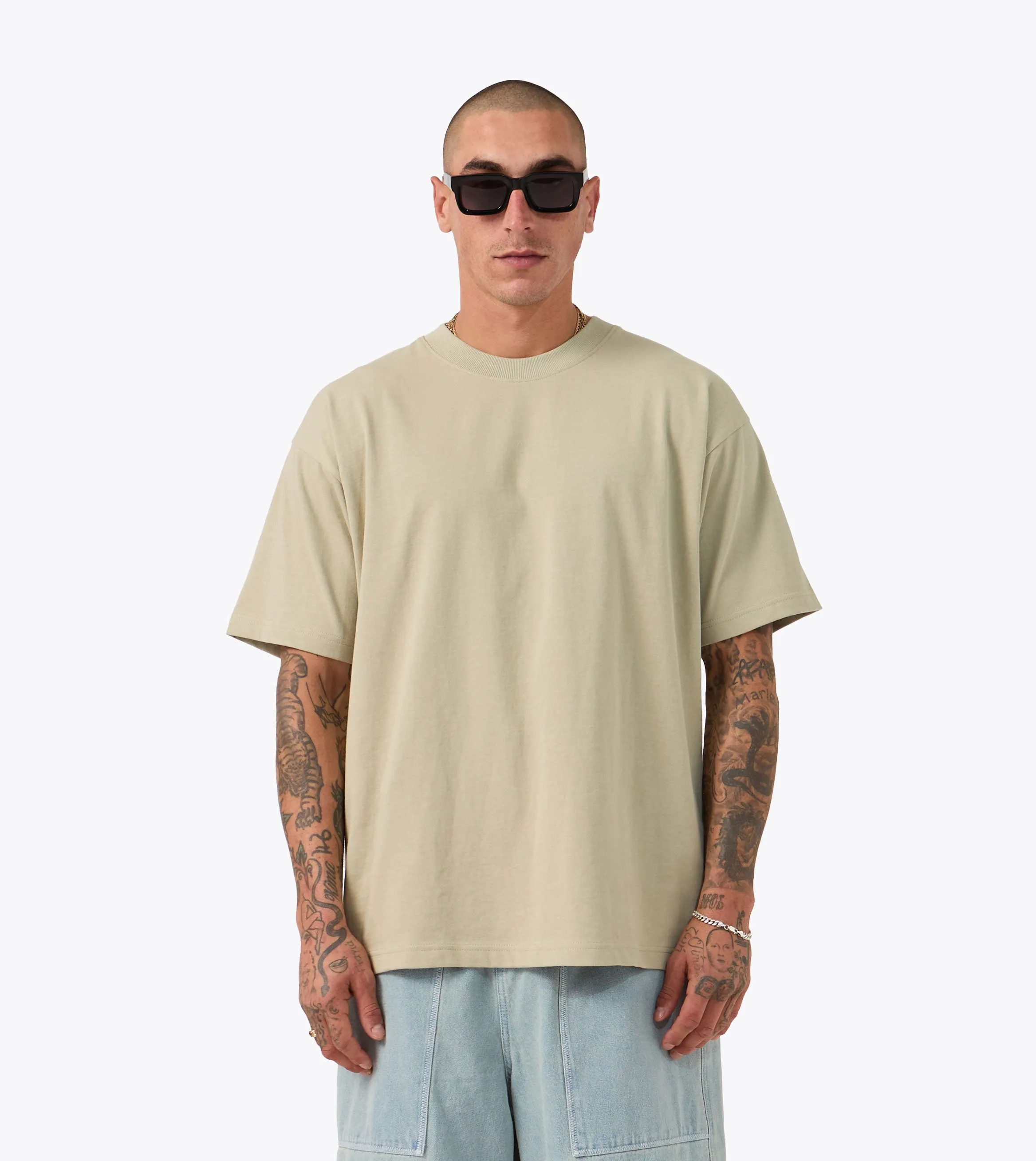 Sleek Waist TexturedWeavePattern Box Tee Sage