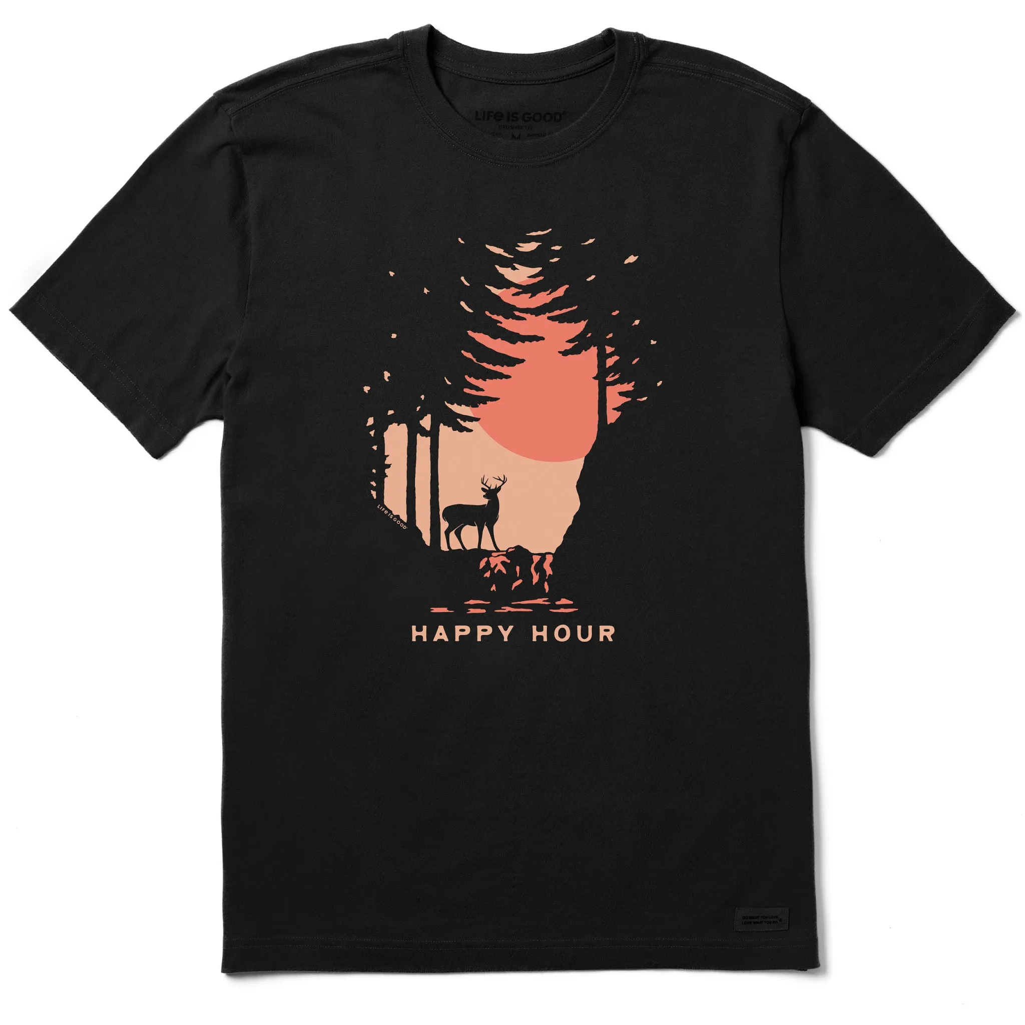 Printed Logo Men's Happy Hour Deer Sunset Short Sleeve Crusher Tee