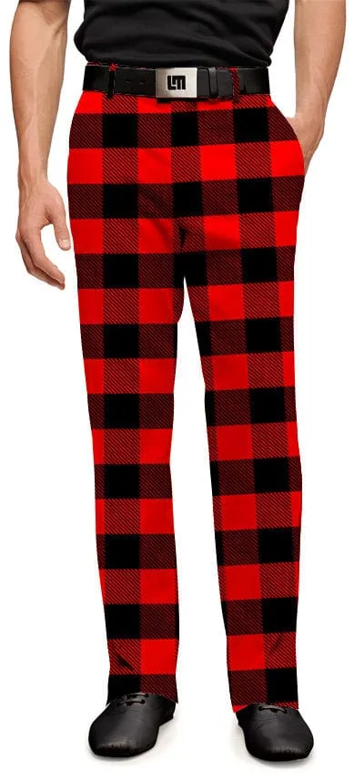 Loudmouth Golf: Mens Pants - Red & Black Lumberjack Buffalo Check ReinforcedHemline