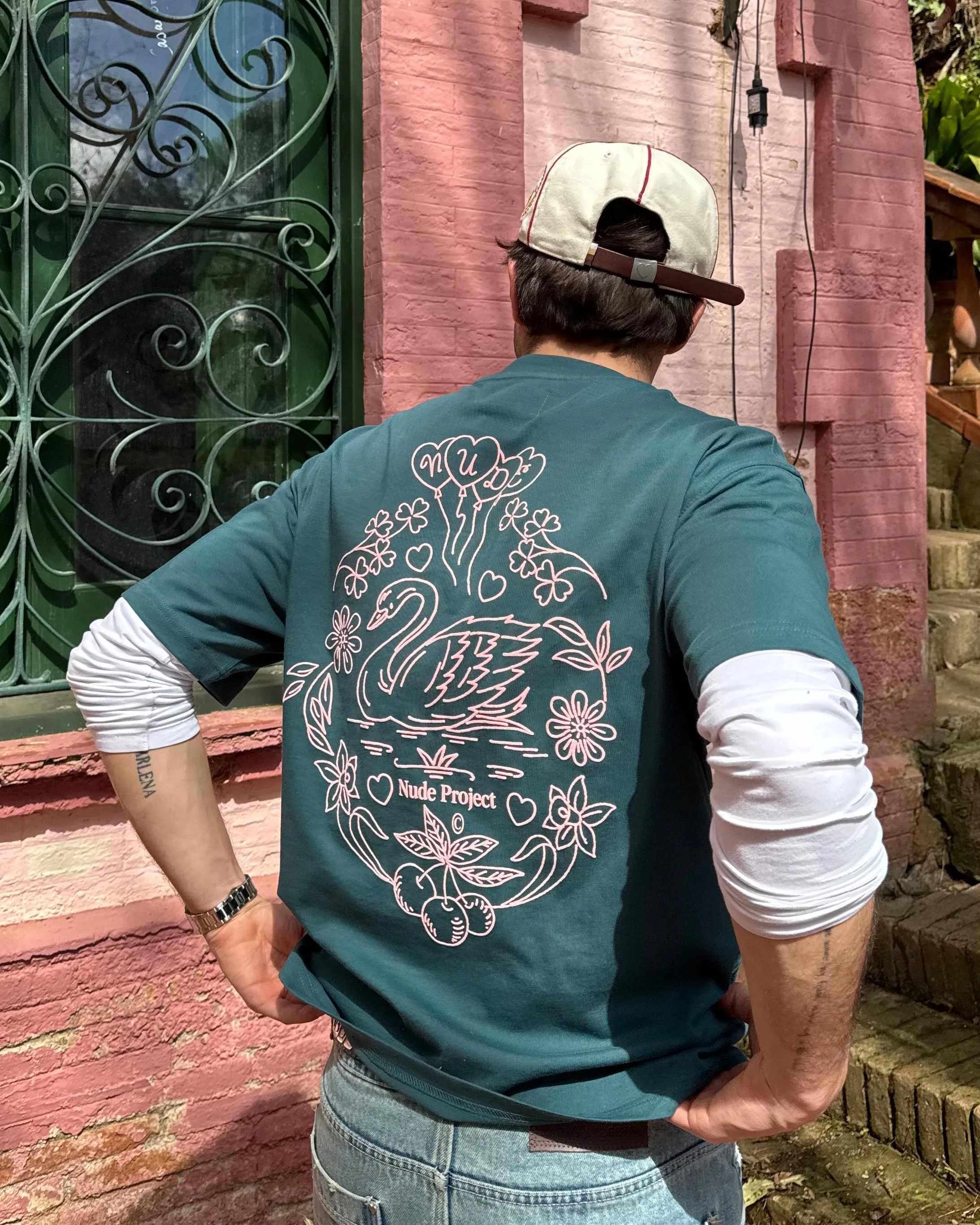 Soft Knit Swan Garden Tee Green