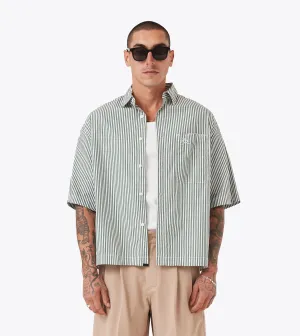 Box Crop Shirt Green Stripe Relaxation Wear