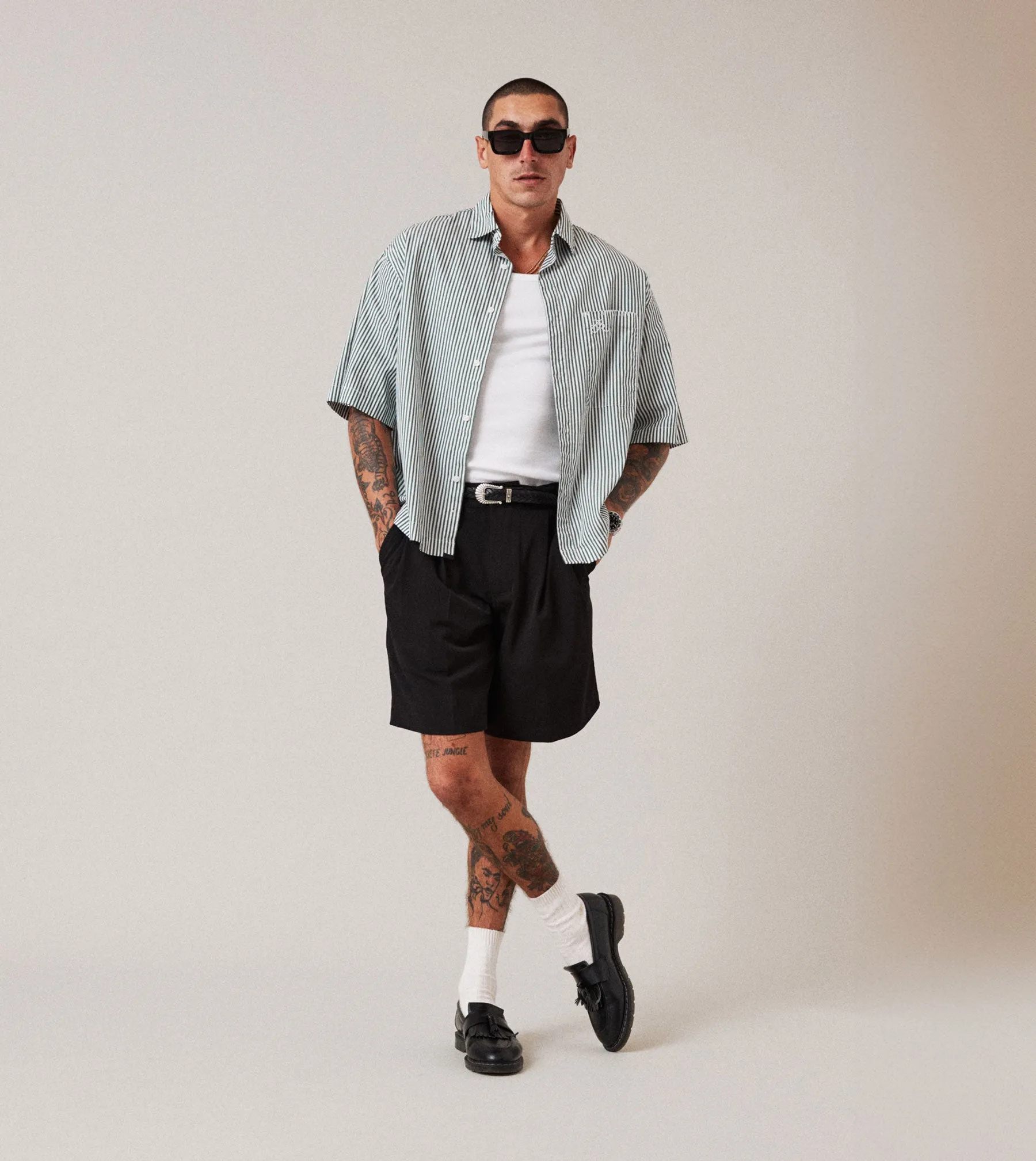 Box Crop Shirt Green Stripe MoistureWicking Technology