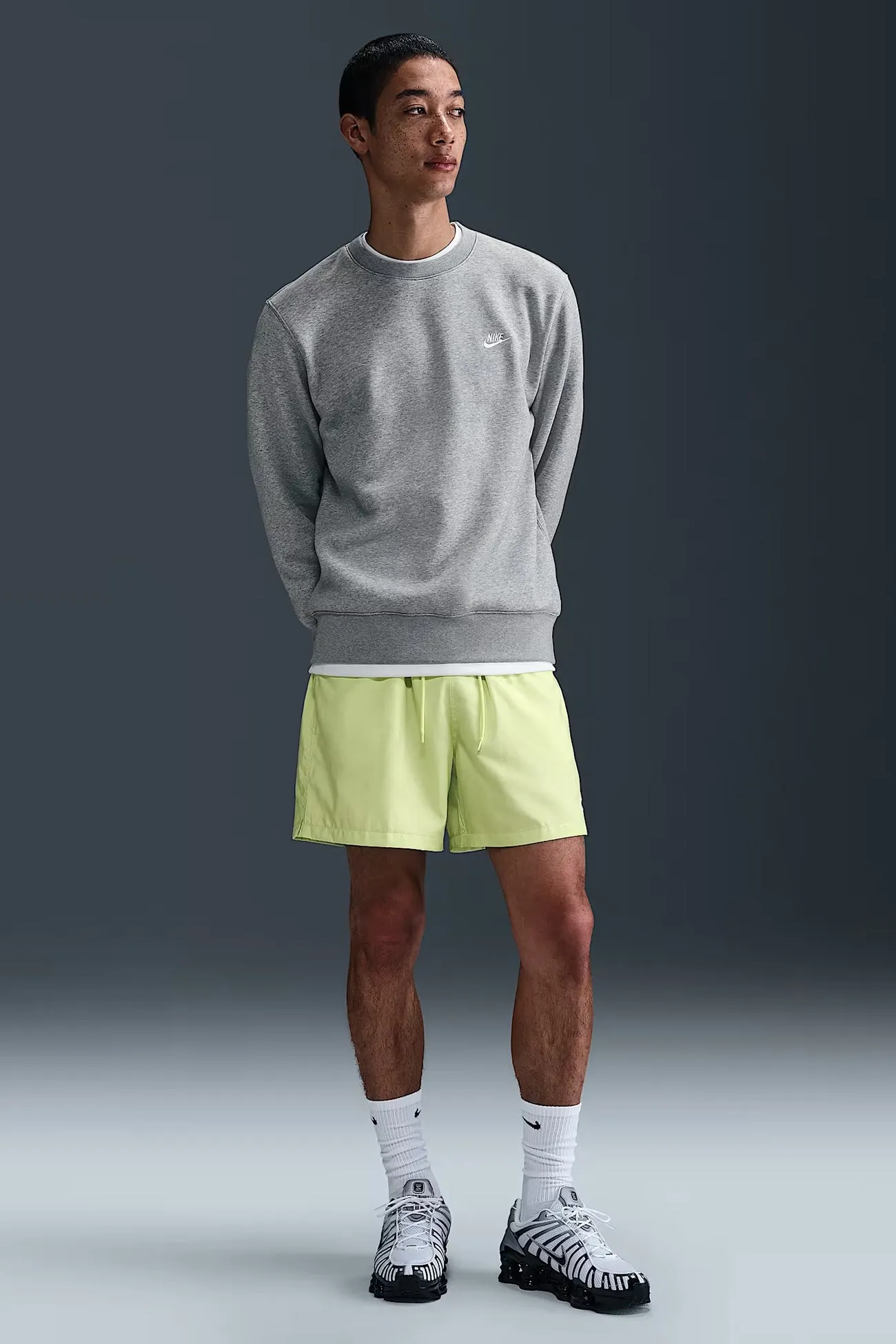 Nike Club Fleece Crew Dark Grey Heather White Festival Fashion Casual Elegance