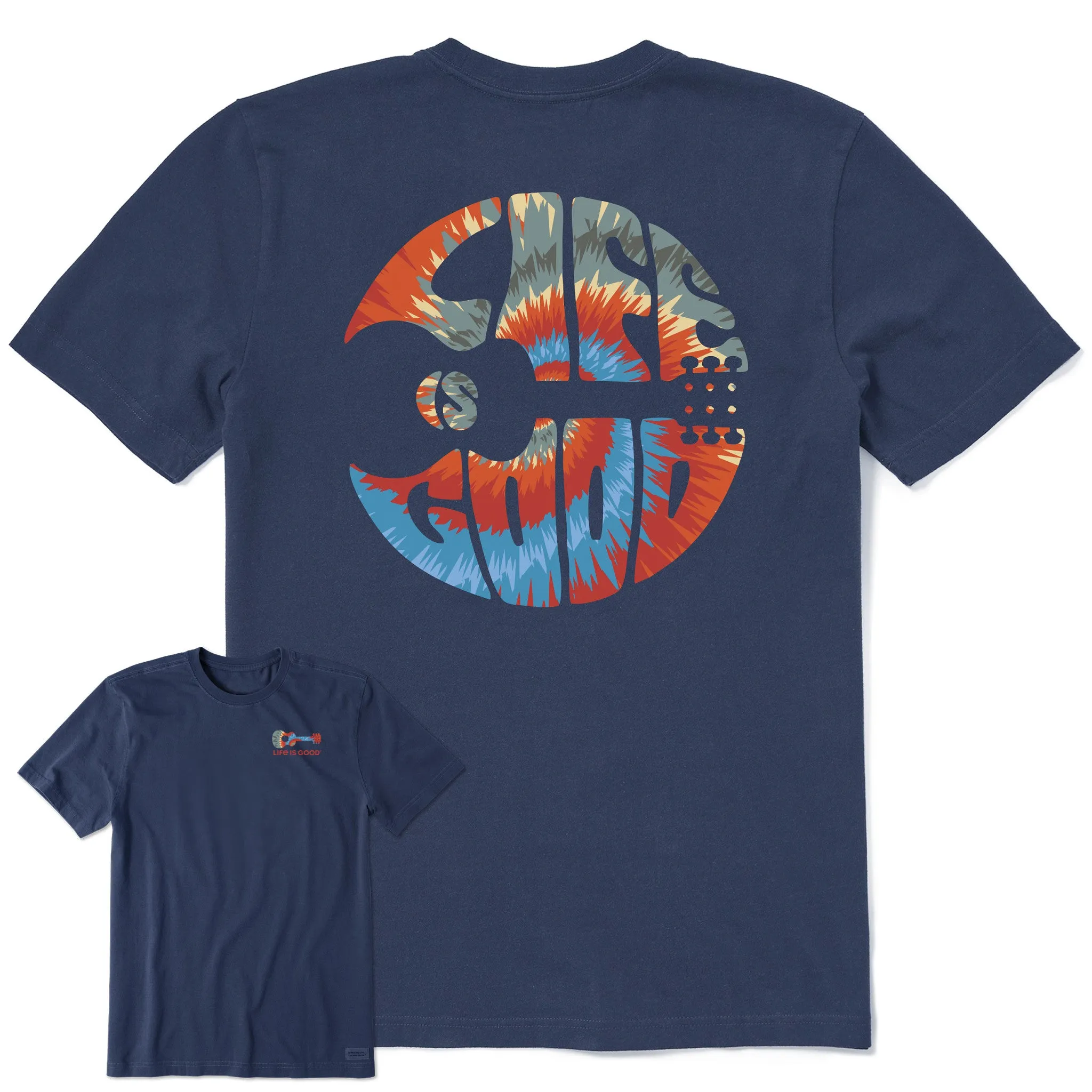 Breathable Flex Fit Men's Guitar Circle Psychedelic Tie Dye Short Sleeve Crusher Tee