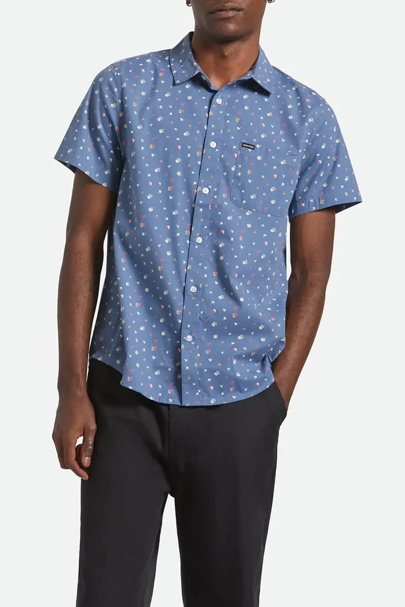 Charter Stripe Short Sleeve Woven Bering Sea Micro Floral UV Protective Coating