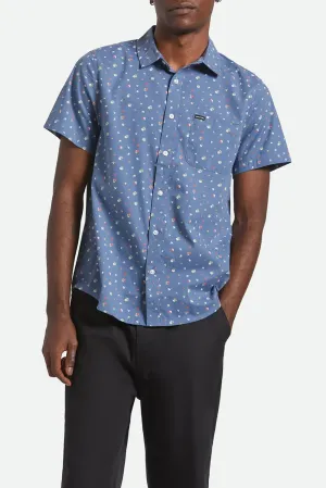 Charter Stripe Short Sleeve Woven Bering Sea Micro Floral UV Protective Coating