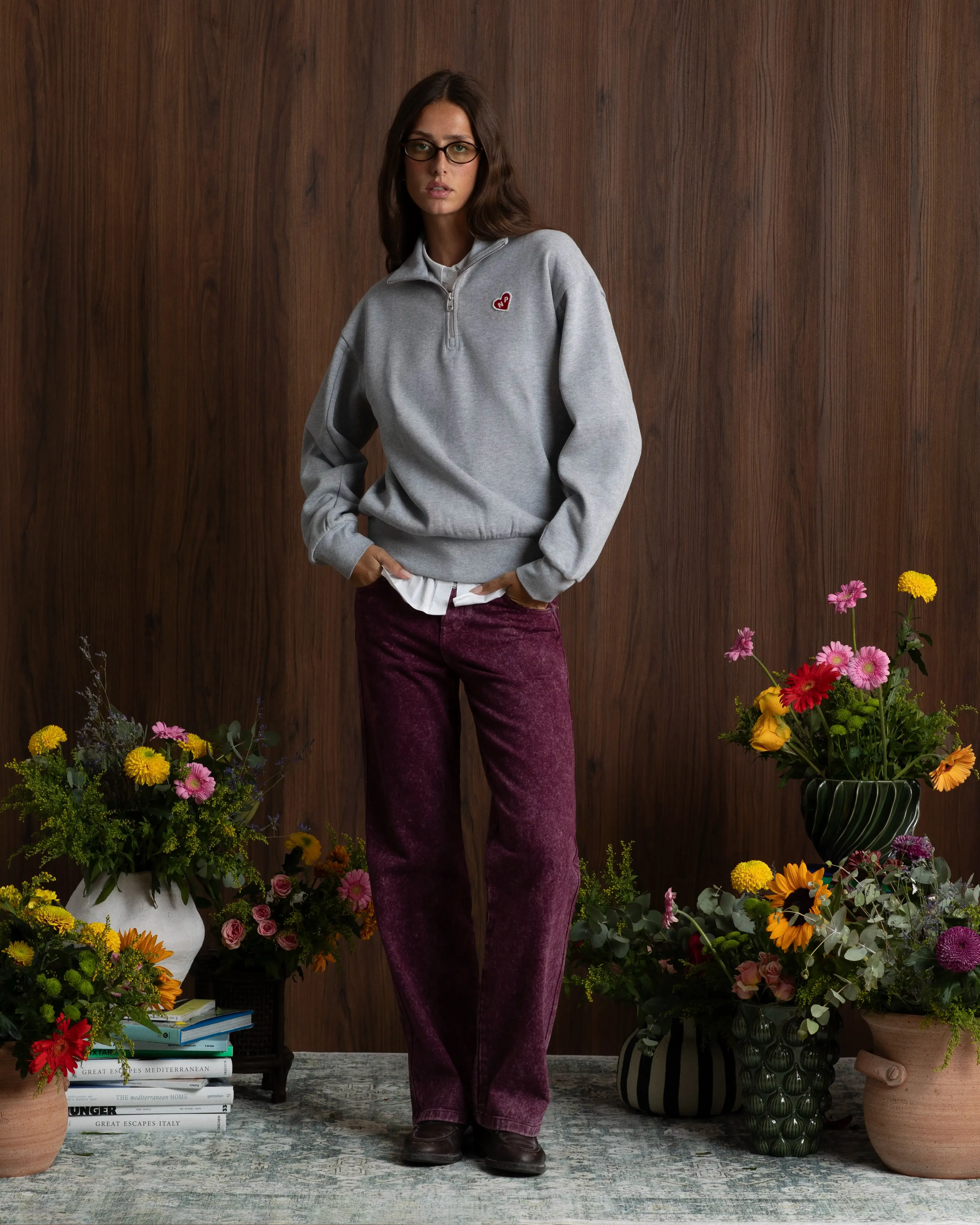 Office Casual Cutie Heart Half-Zip