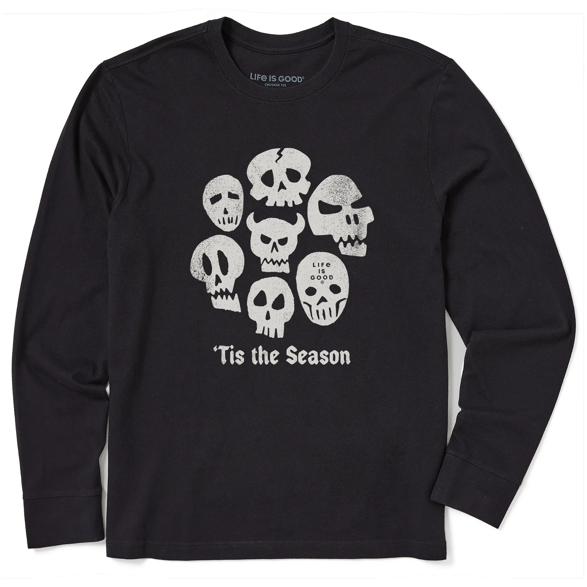 Lightweight Wear Temperature Regulating Fabric Men's Tis the Season Skulls Long Sleeve Crusher Tee